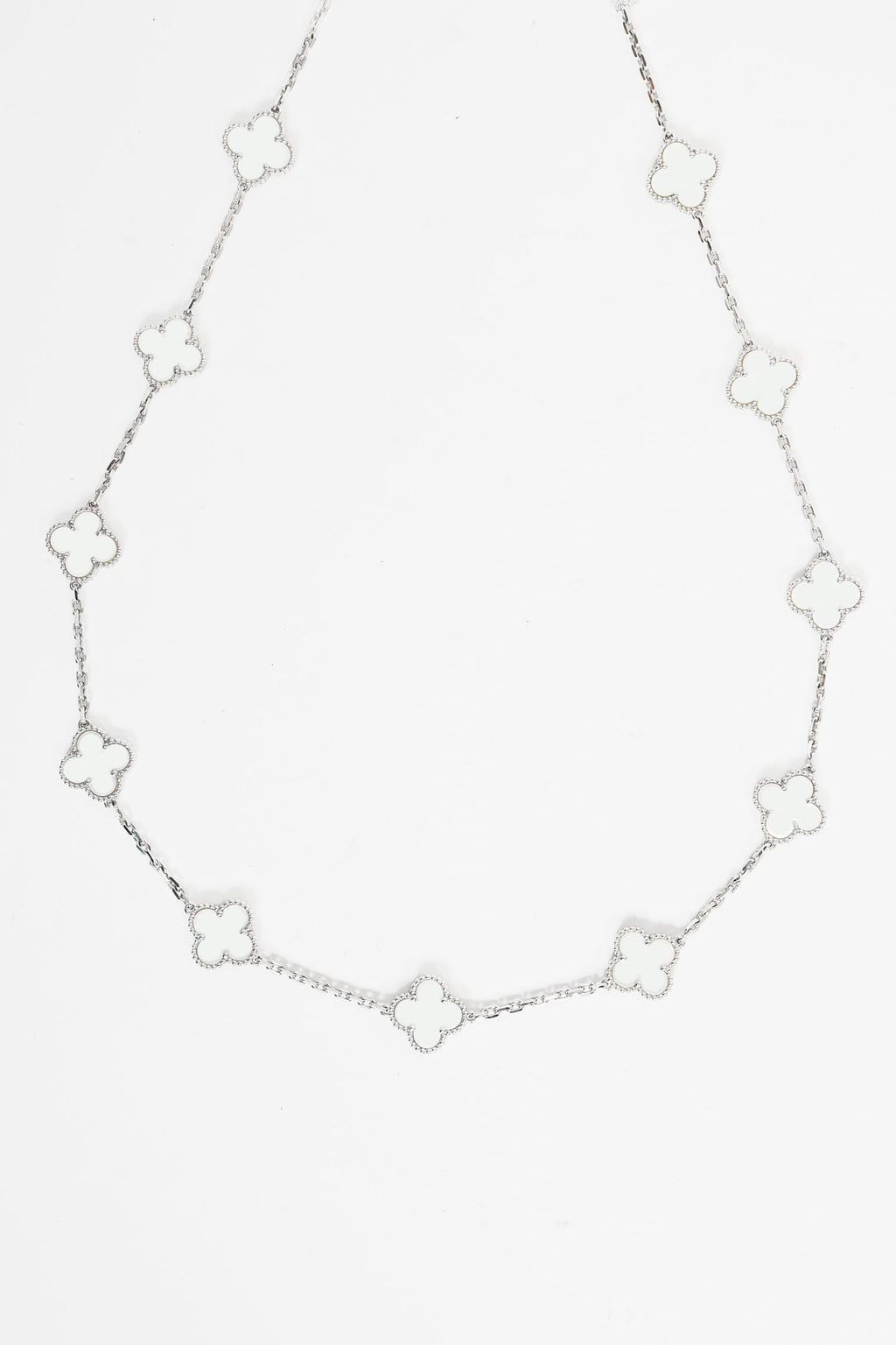 Van Cleef & Arpels 18K White Gold 20 Motif Mother of Pearl Vintage Alhambra Necklace