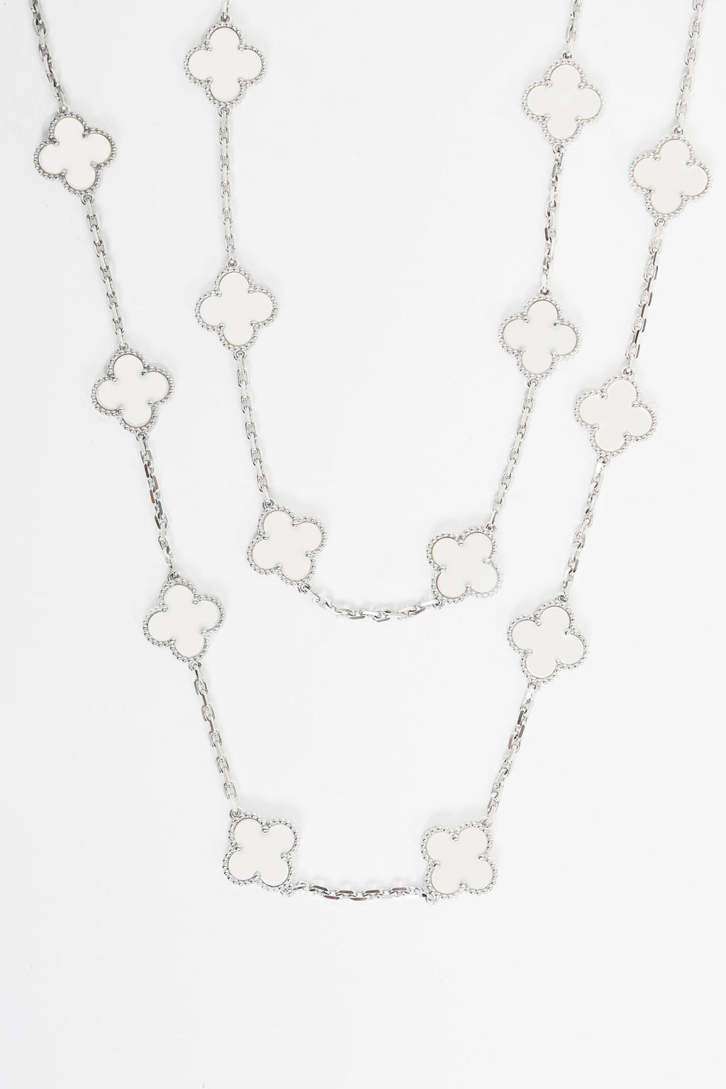 Van Cleef & Arpels 18K White Gold 20 Motif Mother of Pearl Vintage Alhambra Necklace
