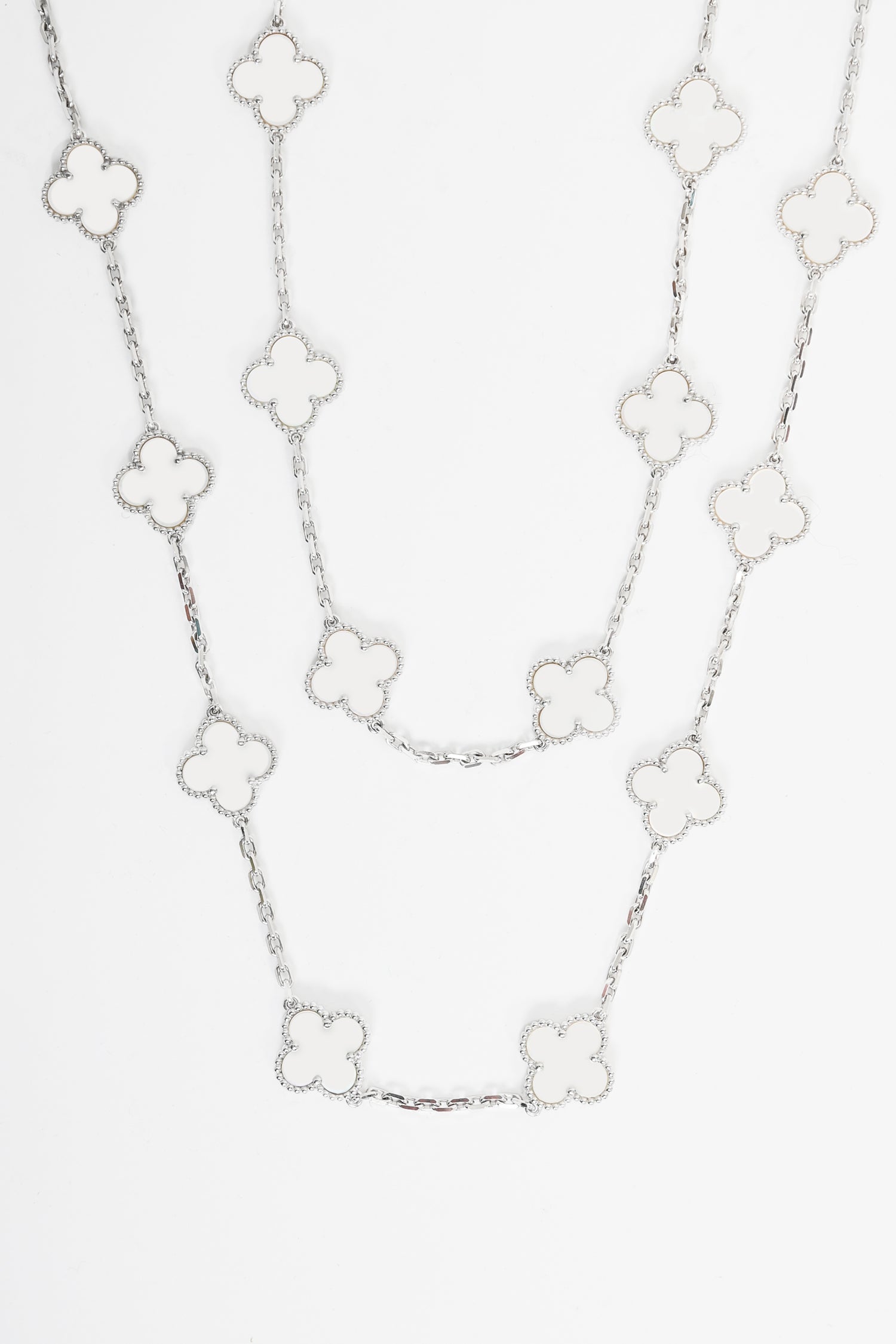 Van Cleef & Arpels 18K White Gold 20 Motif Mother of Pearl Vintage Alhambra Necklace