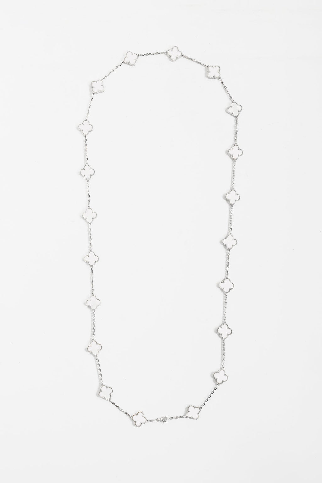 Van Cleef & Arpels 18K White Gold 20 Motif Mother of Pearl Vintage Alhambra Necklace
