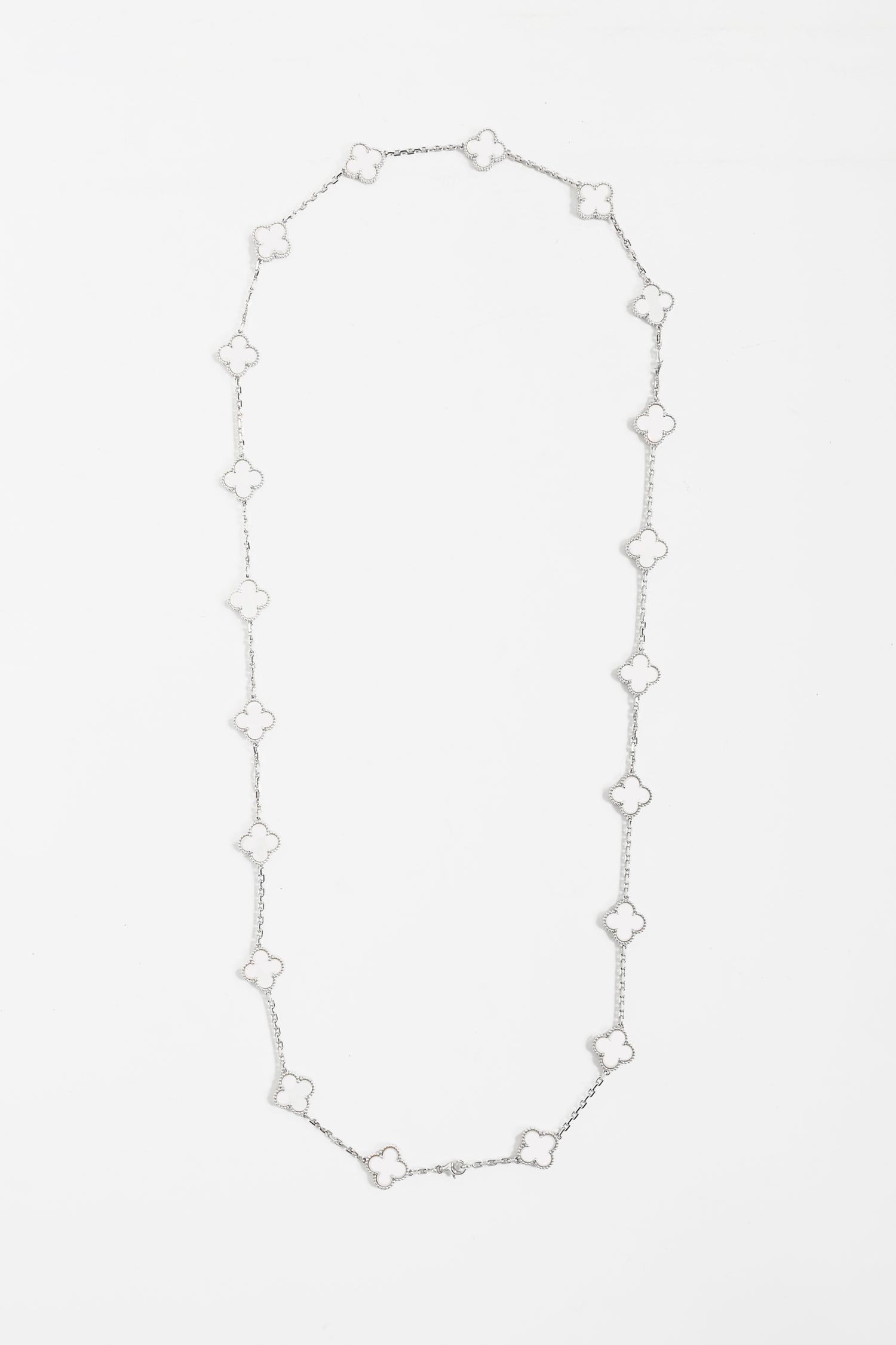 Van Cleef & Arpels 18K White Gold 20 Motif Mother of Pearl Vintage Alhambra Necklace
