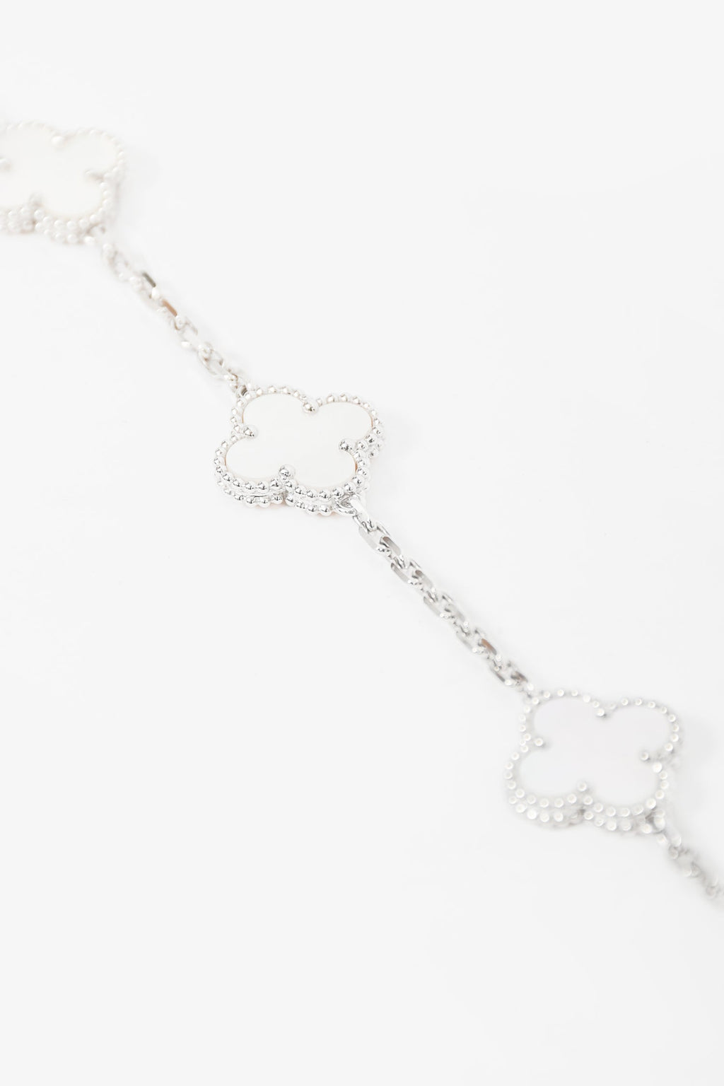 Van Cleef & Arpels 18K White Gold 20 Motif Mother of Pearl Vintage Alhambra Necklace