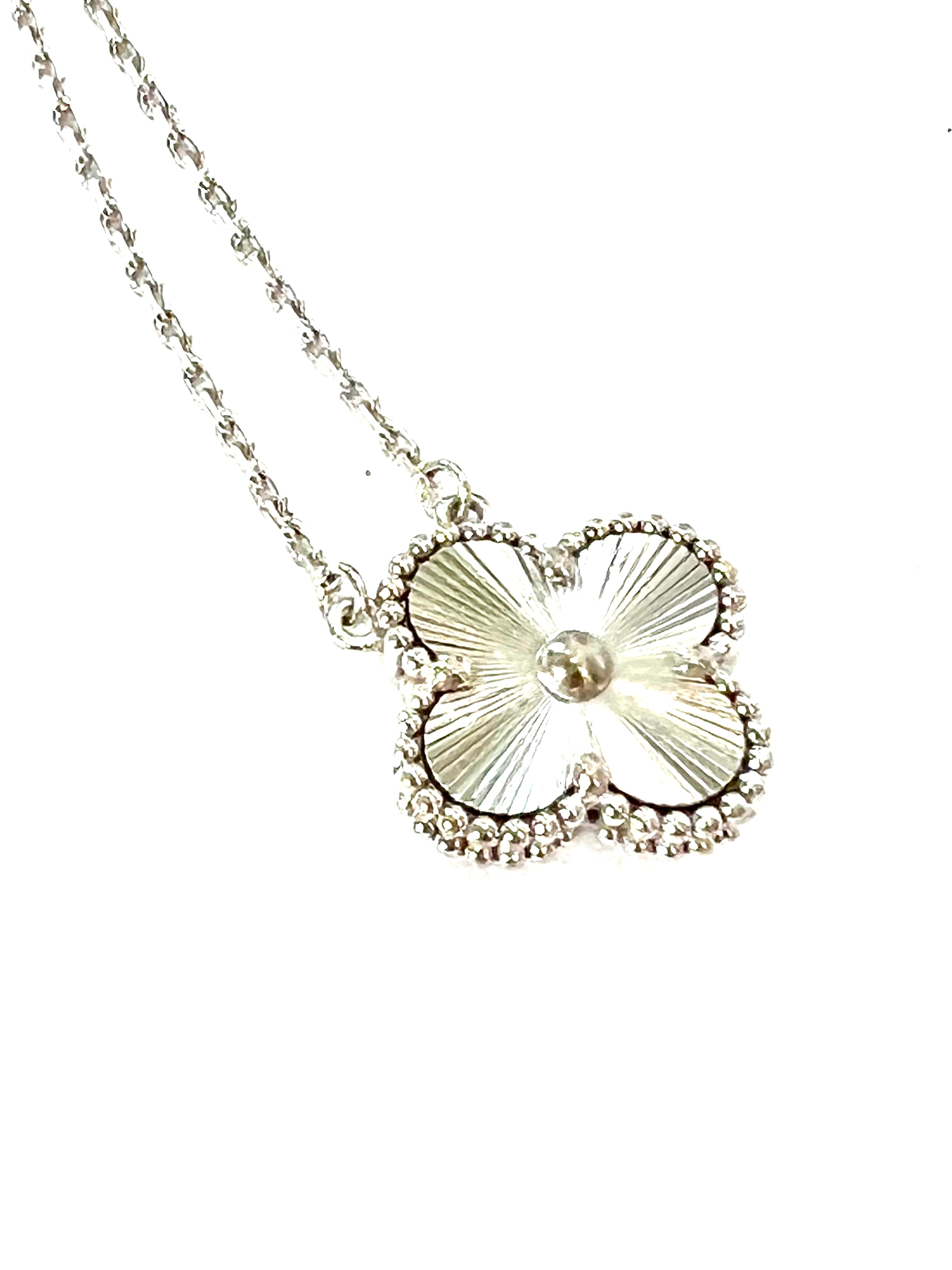 VAN CLEEF & ARPELS GUILLOCHE VINTAGE ALHAMBRA 18K WHITE GOLD NECKLACE