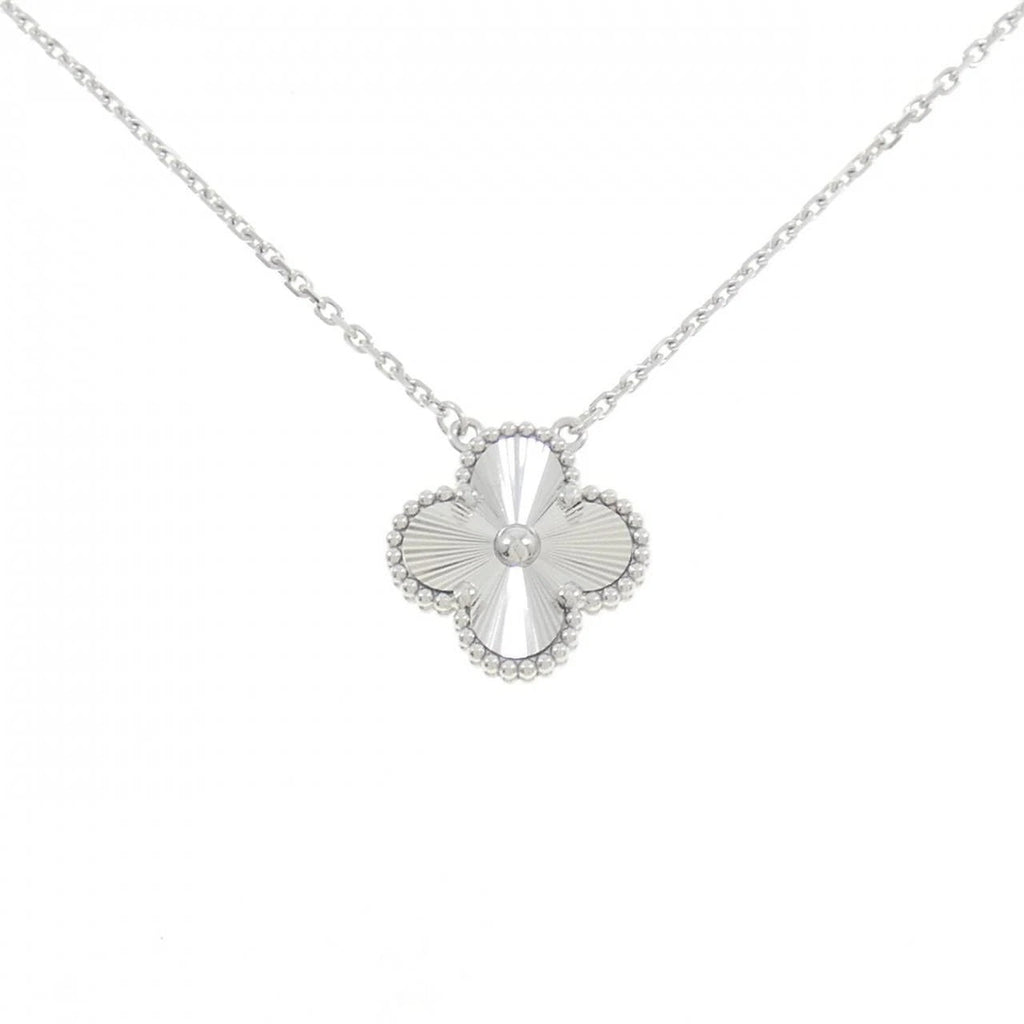 VAN CLEEF & ARPELS GUILLOCHE VINTAGE ALHAMBRA 18K WHITE GOLD NECKLACE