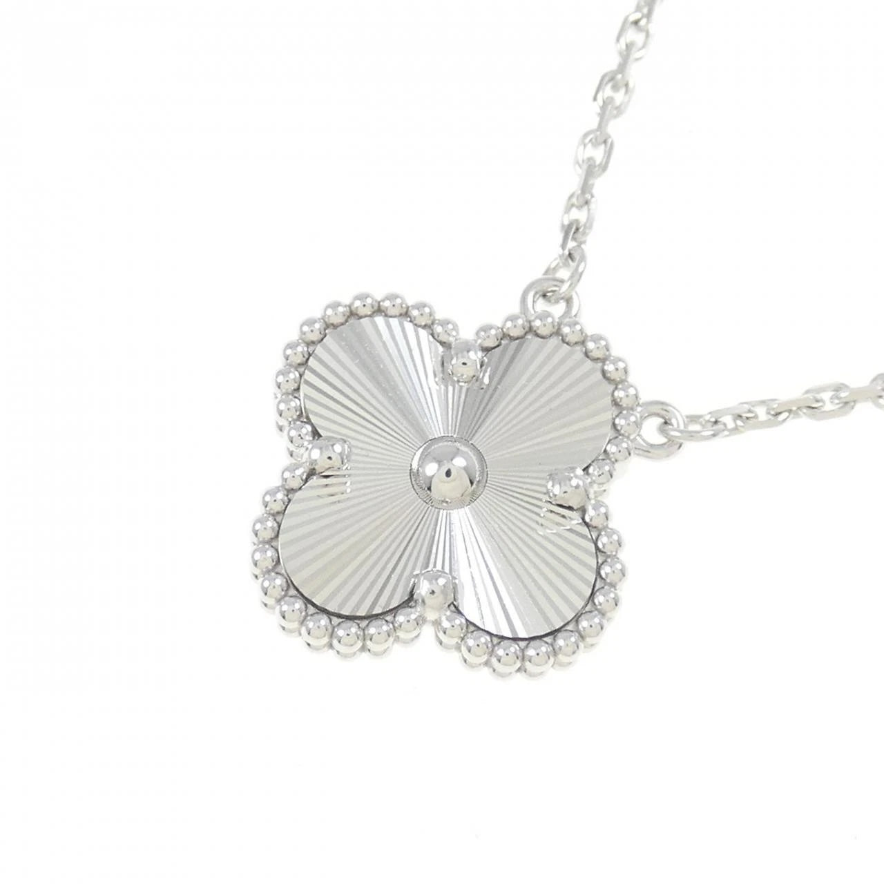 VAN CLEEF & ARPELS GUILLOCHE VINTAGE ALHAMBRA 18K WHITE GOLD NECKLACE