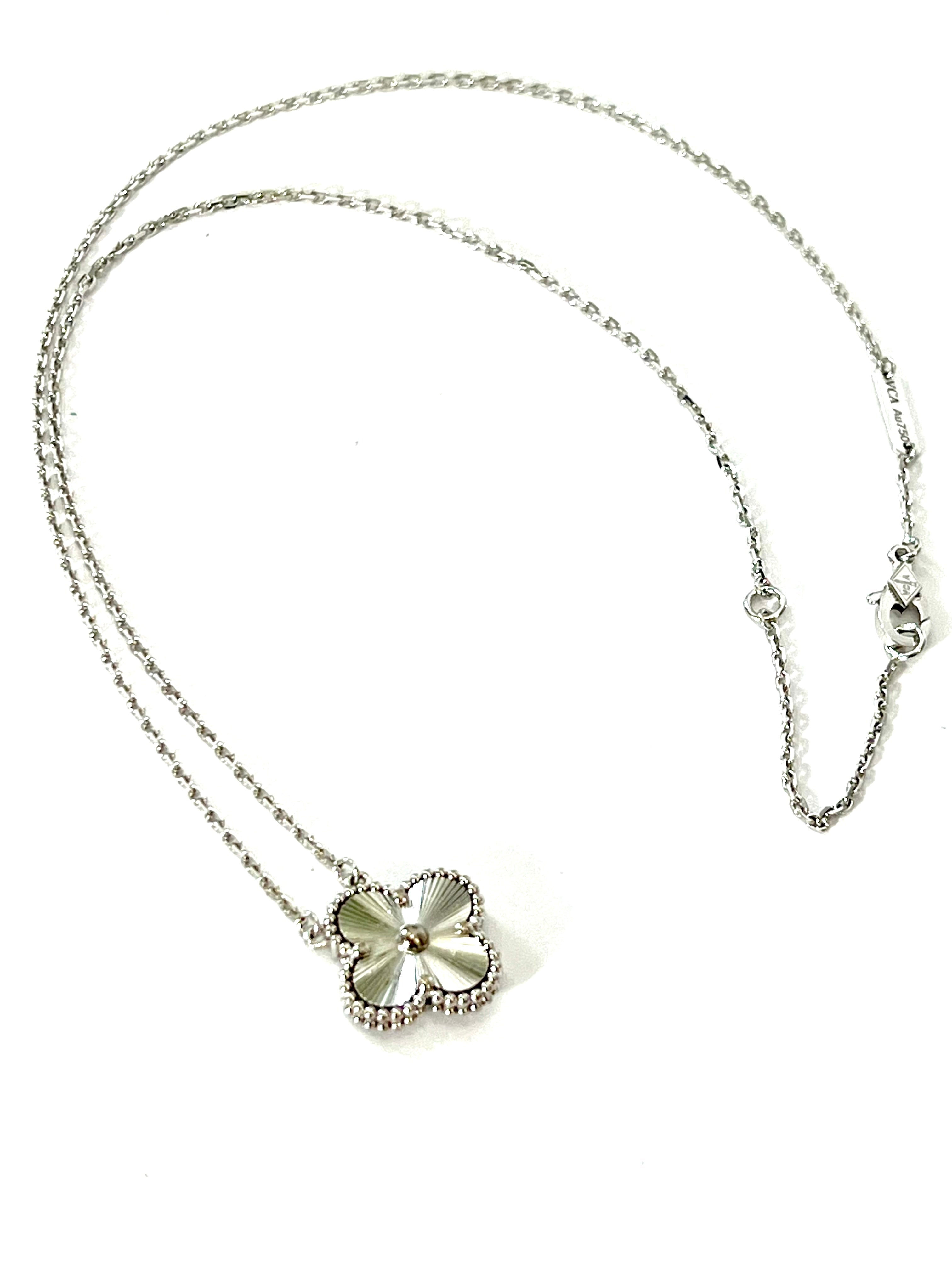 VAN CLEEF & ARPELS GUILLOCHE VINTAGE ALHAMBRA 18K WHITE GOLD NECKLACE