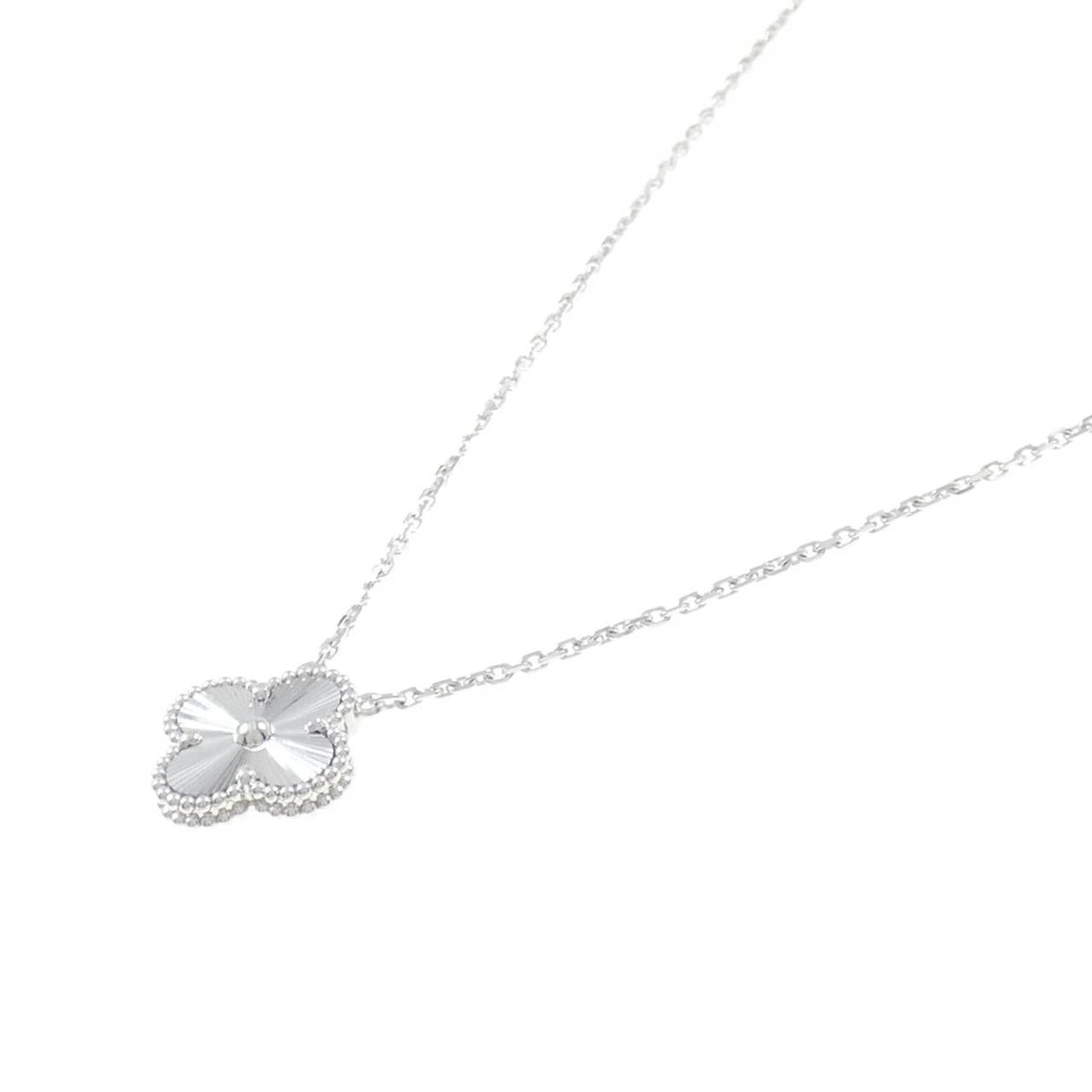 VAN CLEEF & ARPELS GUILLOCHE VINTAGE ALHAMBRA 18K WHITE GOLD NECKLACE