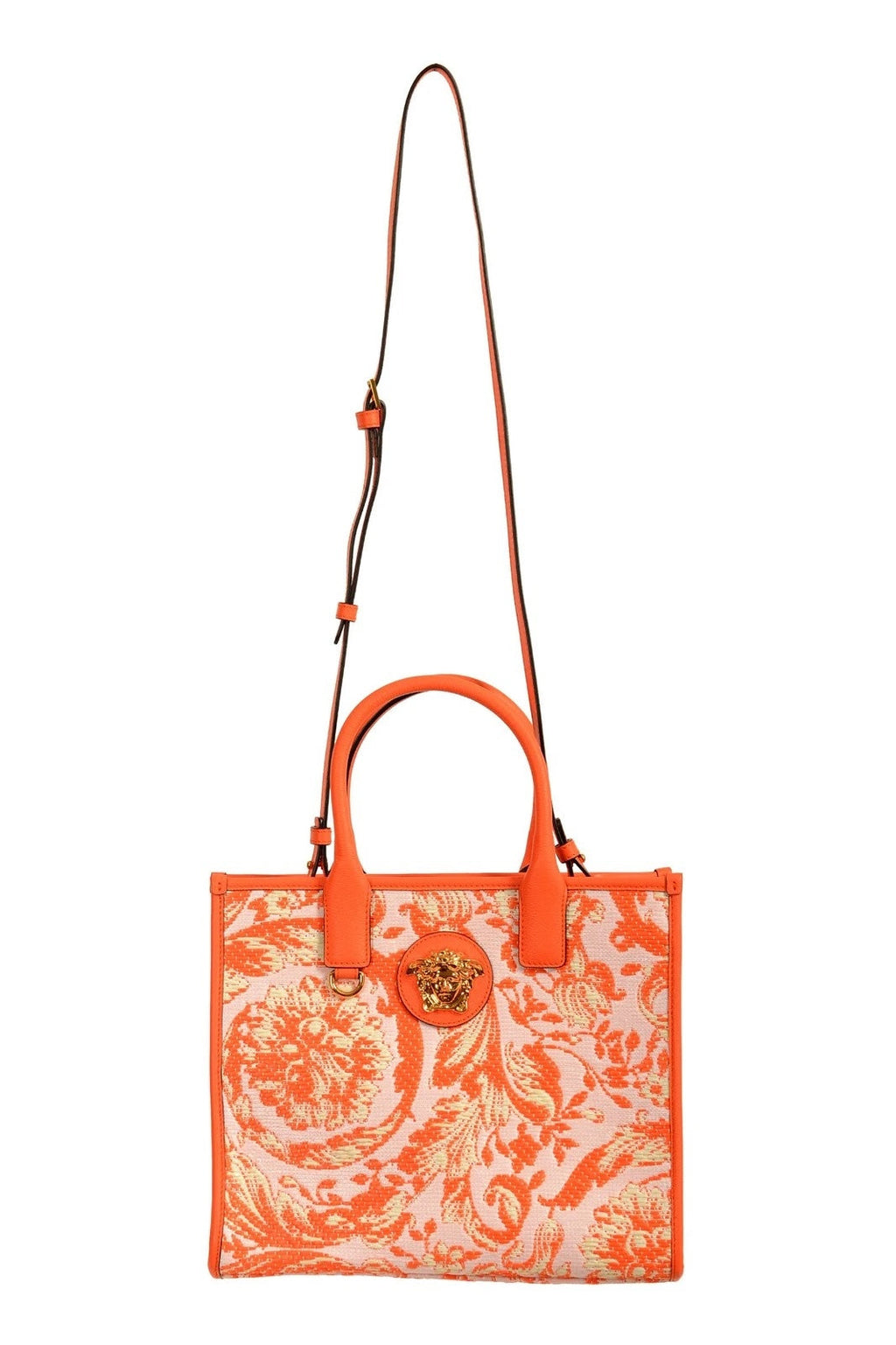 VERSACE BAROCCO RAFIA & LEATHER GOLD MEDUSA MEDIUM TOTE