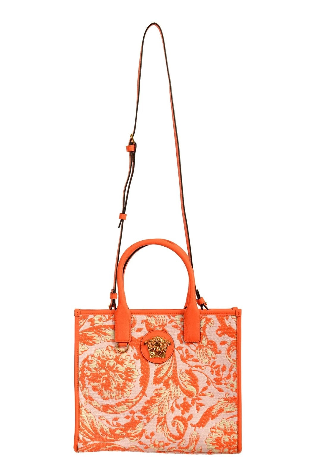 VERSACE BAROCCO RAFIA & LEATHER GOLD MEDUSA MEDIUM TOTE