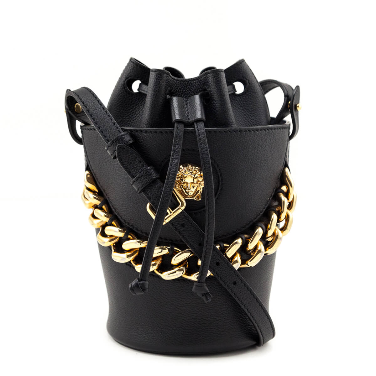 Versace Black Calfskin La Medusa Chain Bucket Bag