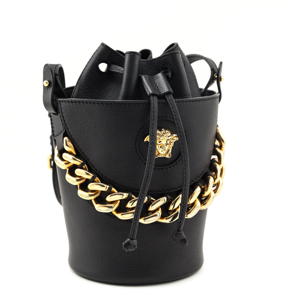 Versace Black Calfskin La Medusa Chain Bucket Bag