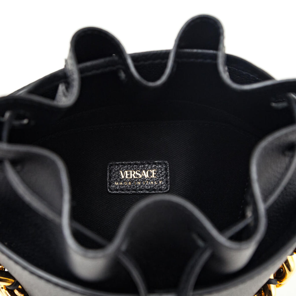 Versace Black Calfskin La Medusa Chain Bucket Bag