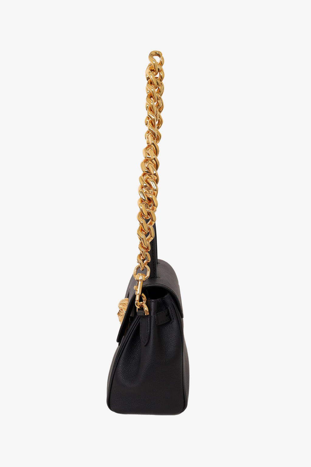 Versace Black Leather Chain-Link La Medusa Top Handle Bag with Strap