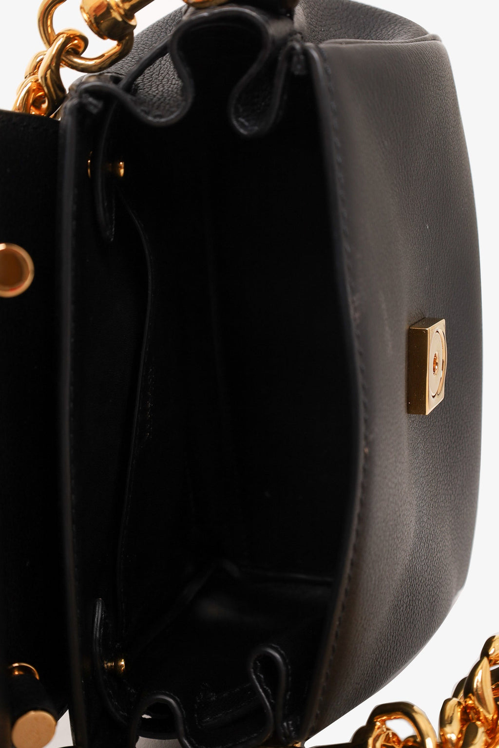 Versace Black Leather Chain-Link La Medusa Top Handle Bag with Strap