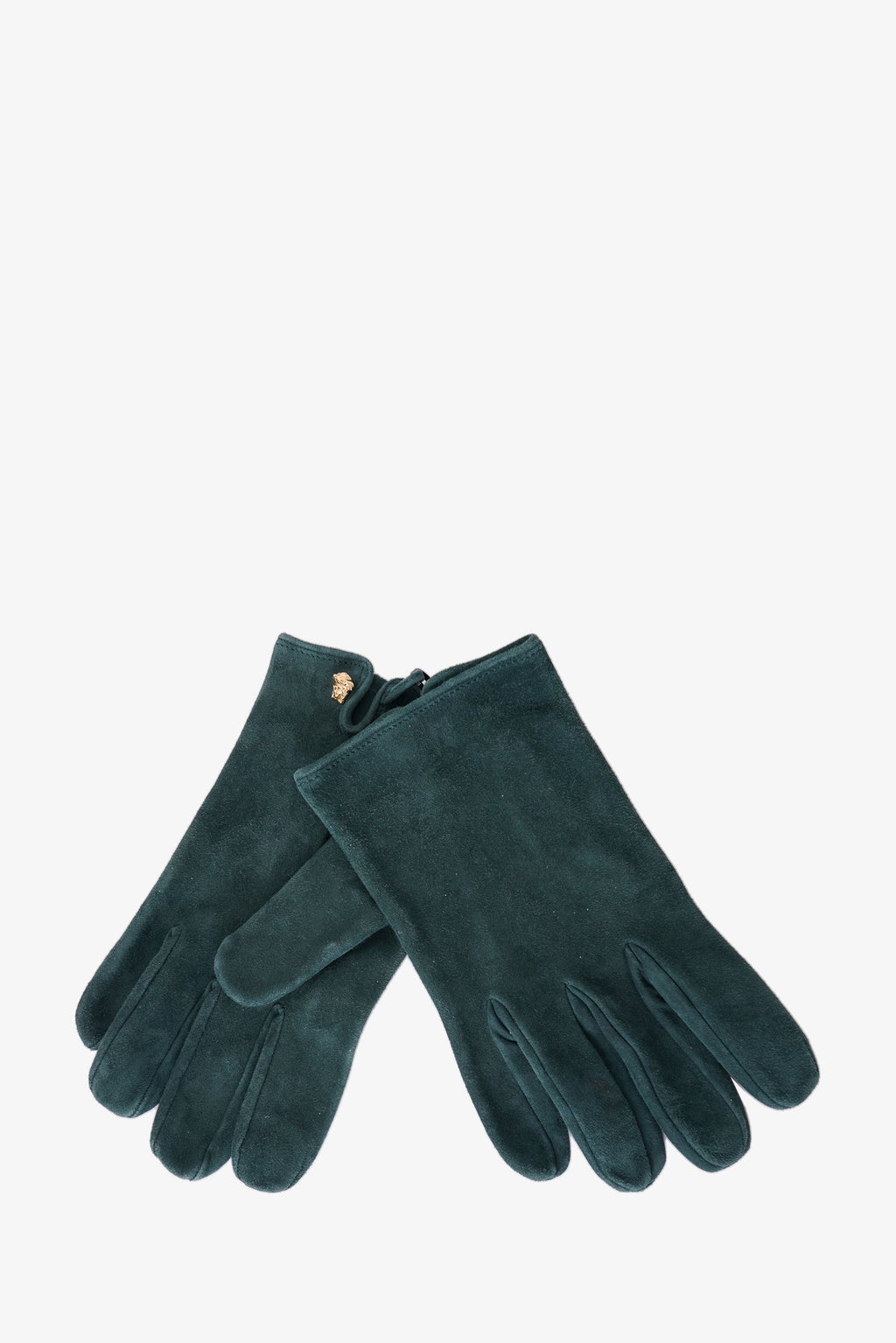 Versace Green Suede Gloves with Gold Logo Size L