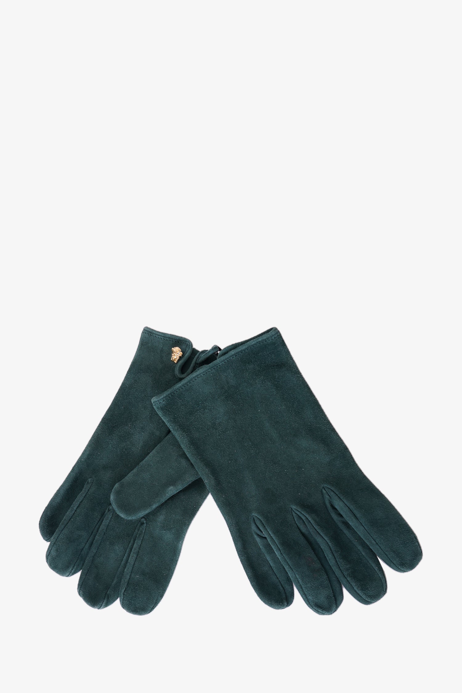 Versace Green Suede Gloves with Gold Logo Size L