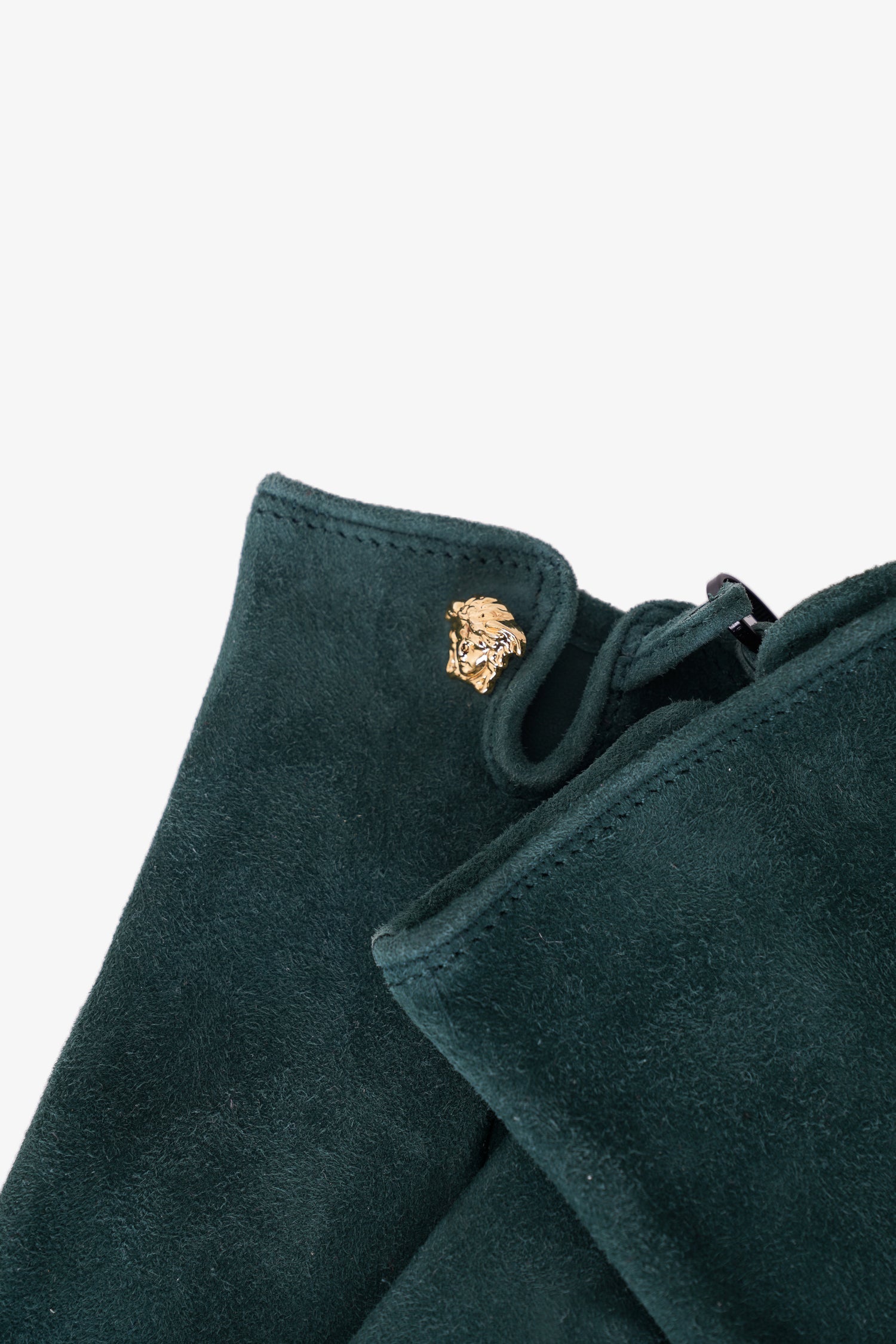 Versace Green Suede Gloves with Gold Logo Size L