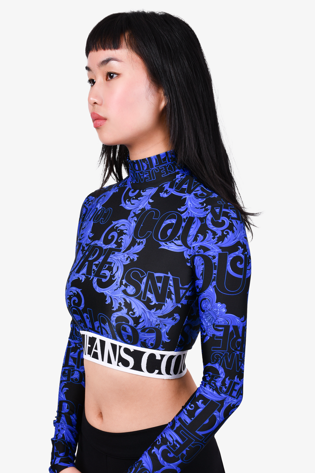 Versace Jeans Couture Black/Blue Logo Band Crop Top Size 36