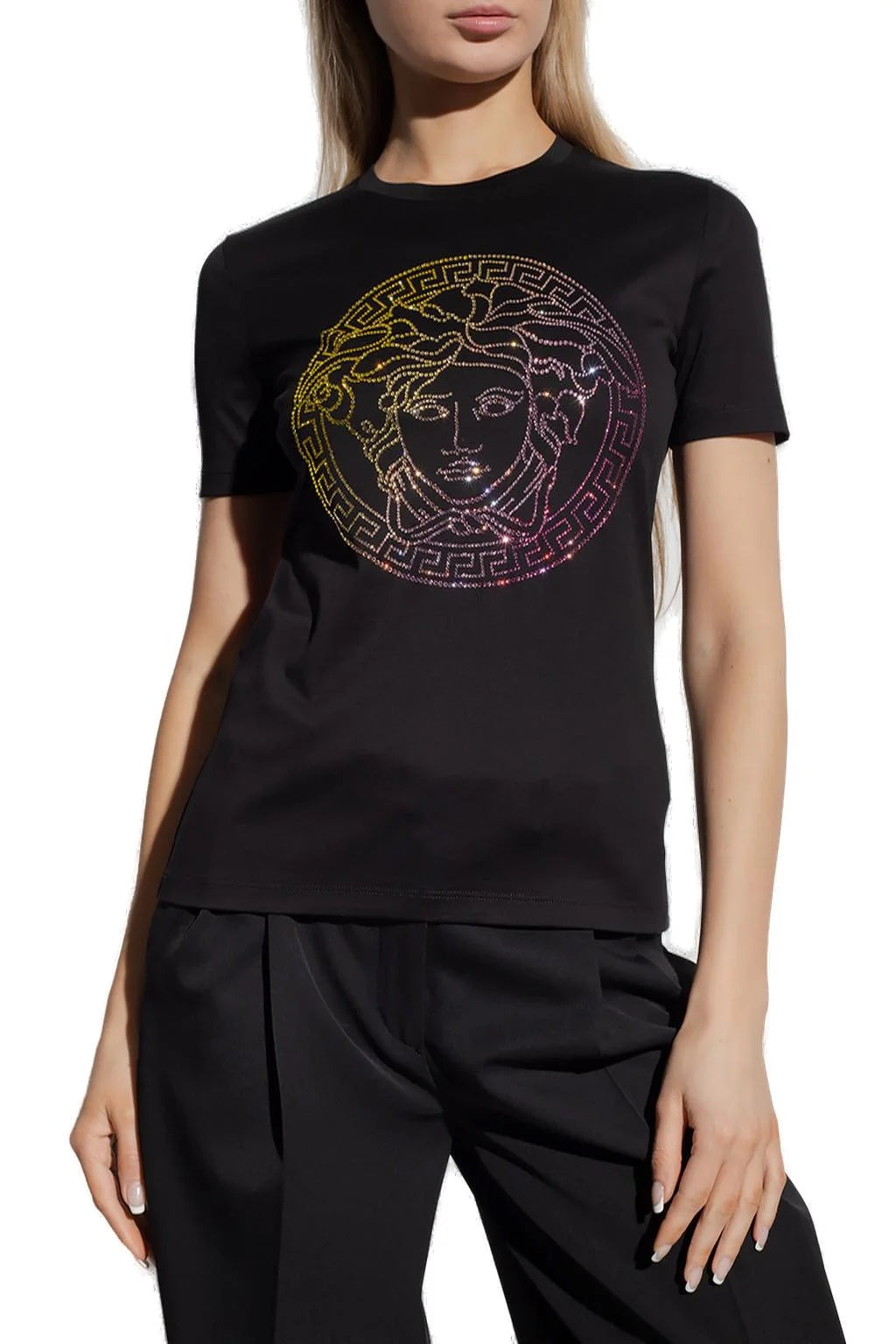 VERSACE LA MEDUSA EMBELLISHED CREWNECK T-SHIRT