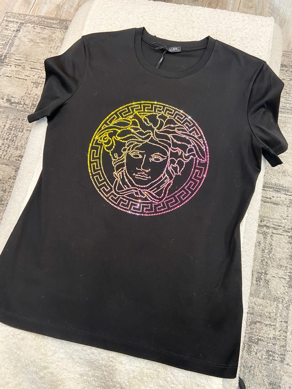 VERSACE LA MEDUSA EMBELLISHED CREWNECK T-SHIRT