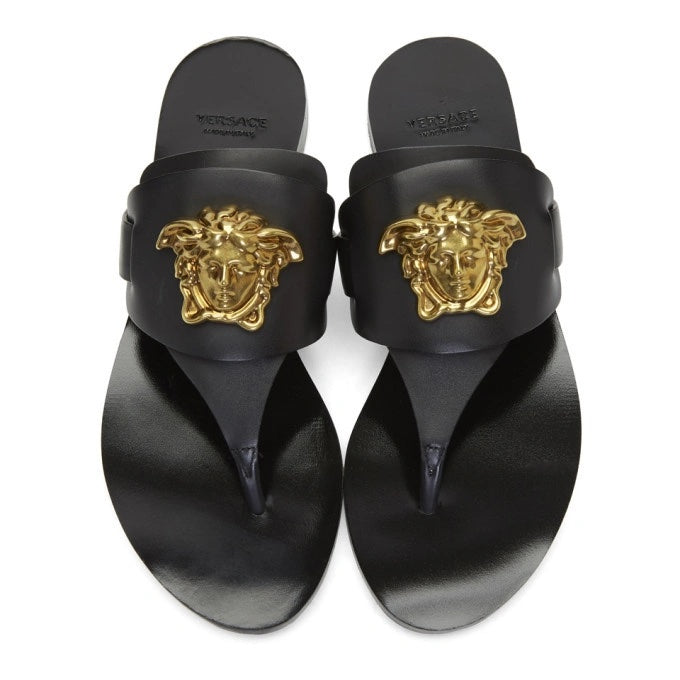 VERSACE PALAZZO THONG LEATHER SANDALS