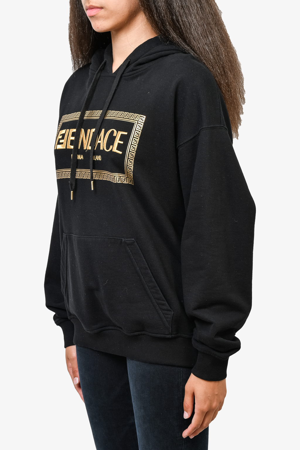 Versace x Fendi Black Cotton "Fendace" Hoodie with Gold Embroidery Size M