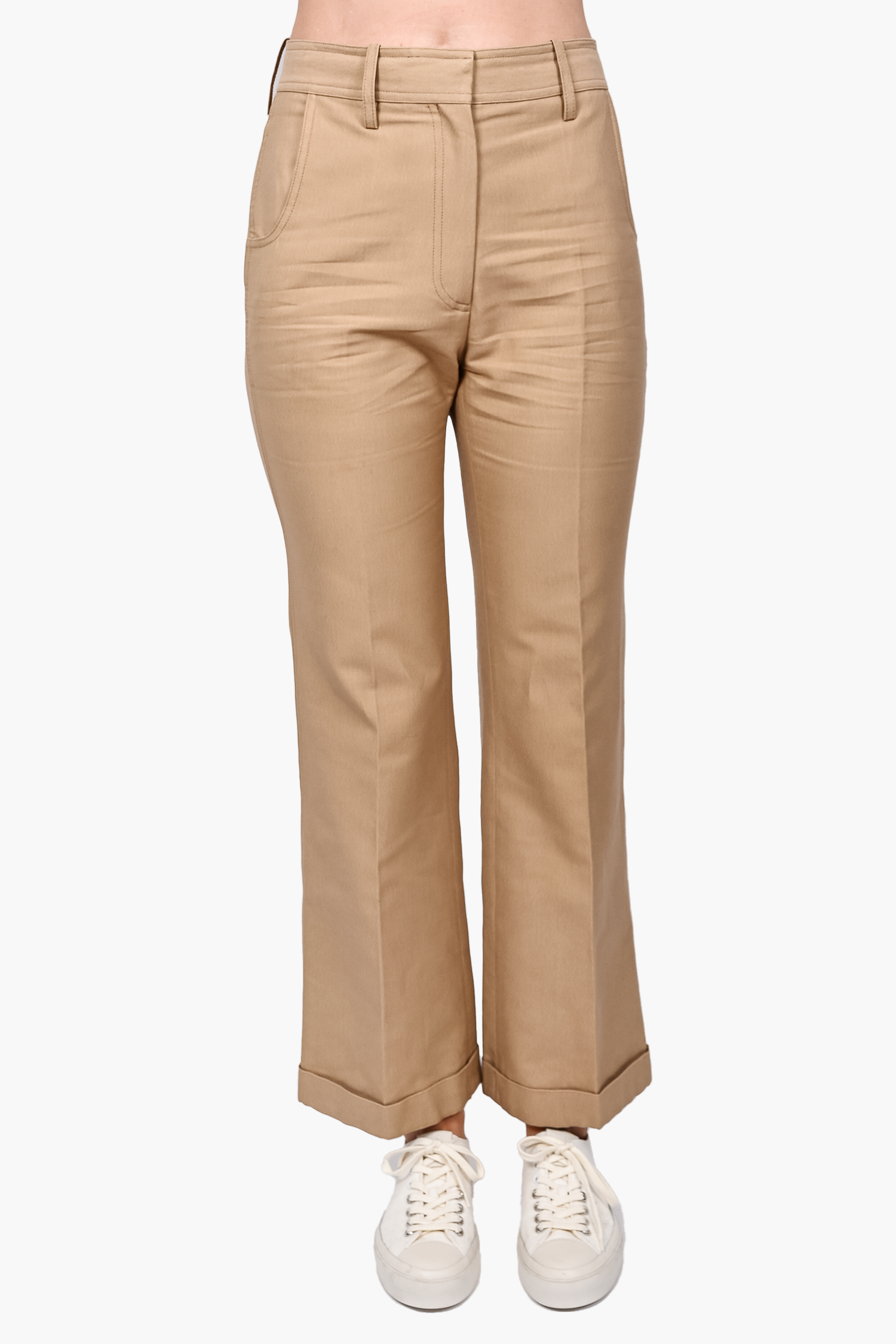 Victoria Beckham Khaki Cotton Blend Wide Leg Trousers Size 4