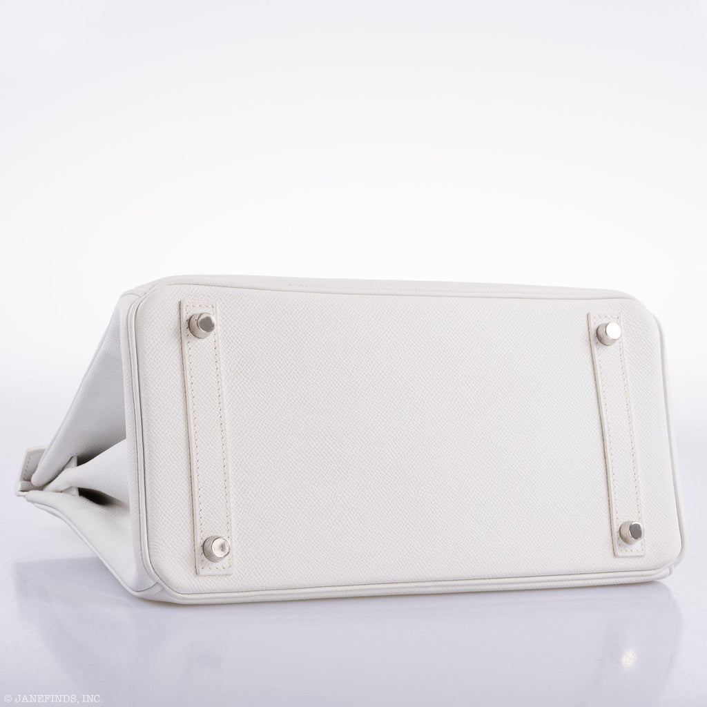 Vintage Hermès Birkin 30 White Epsom with Custom Feather Panel & Palladium Hardware - 2010, N Square