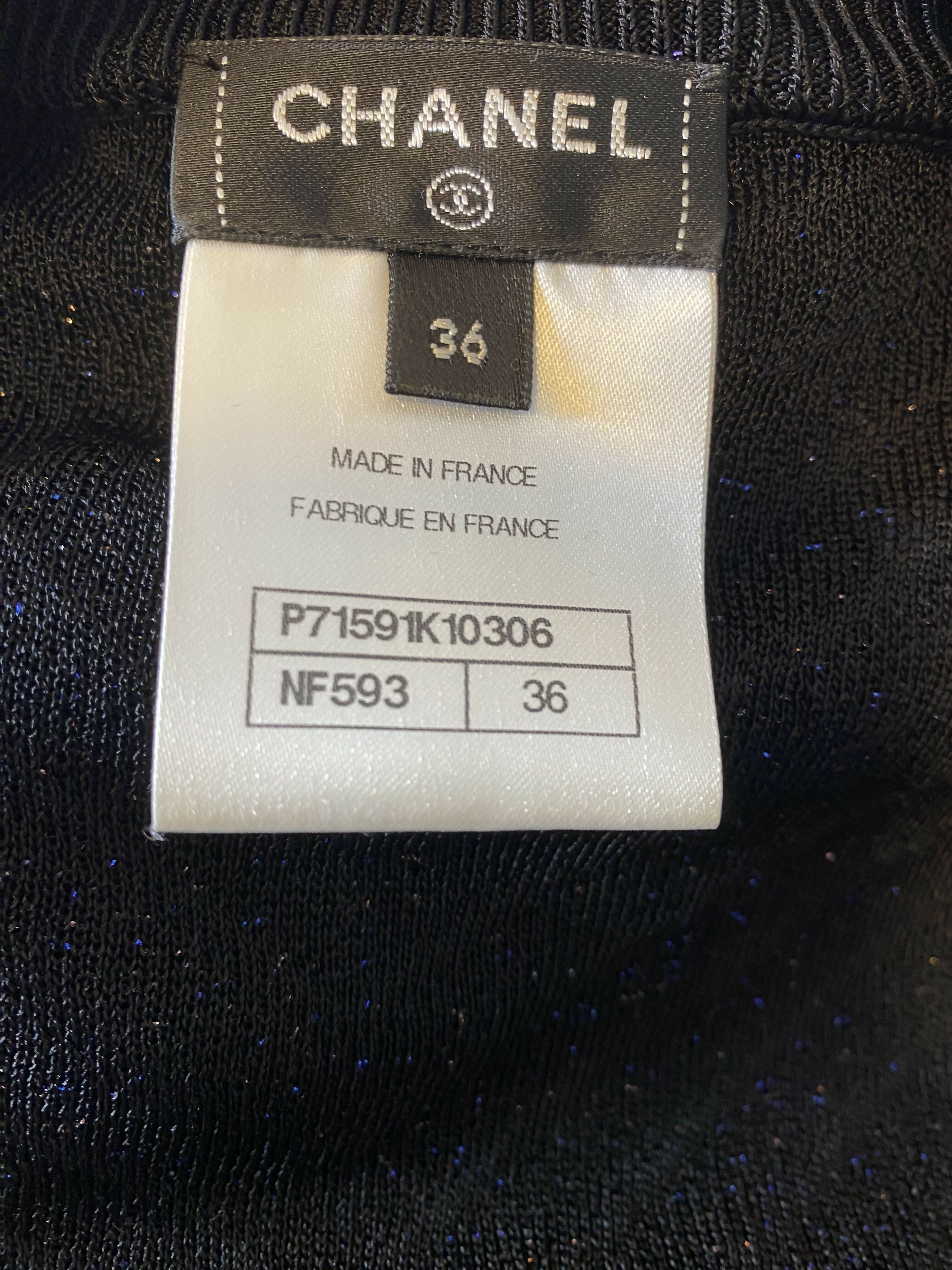 Stunning Chanel 21K Beaded Crystal Sequin Navy Black Iridescent Jumpsuit FR 36