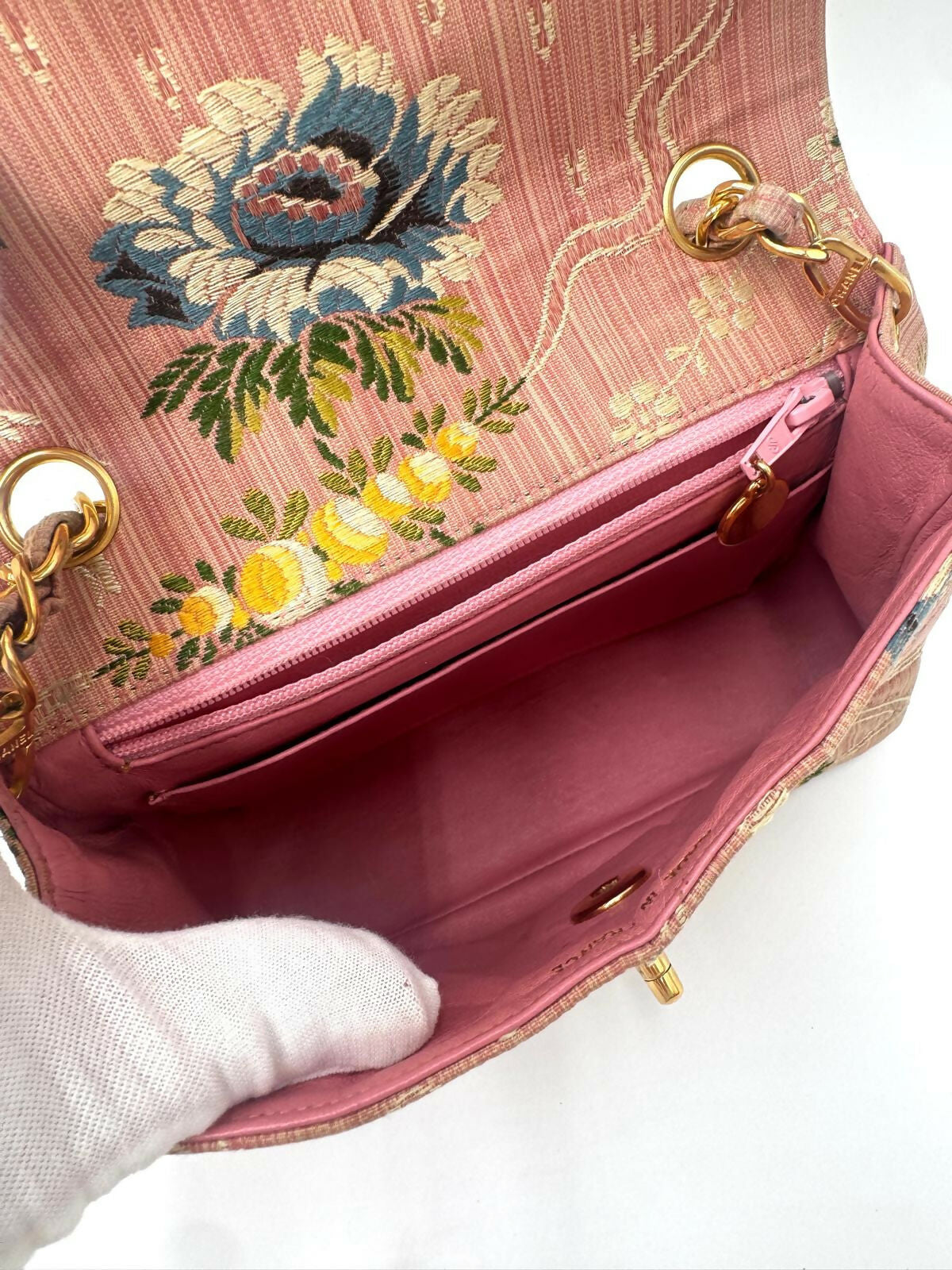 Chanel Vintage Pink Brocade Mini Square