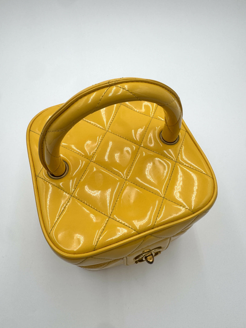 Chanel 1995 Vintage Barbie Yellow Heart-Mirror Vanity Case Bag