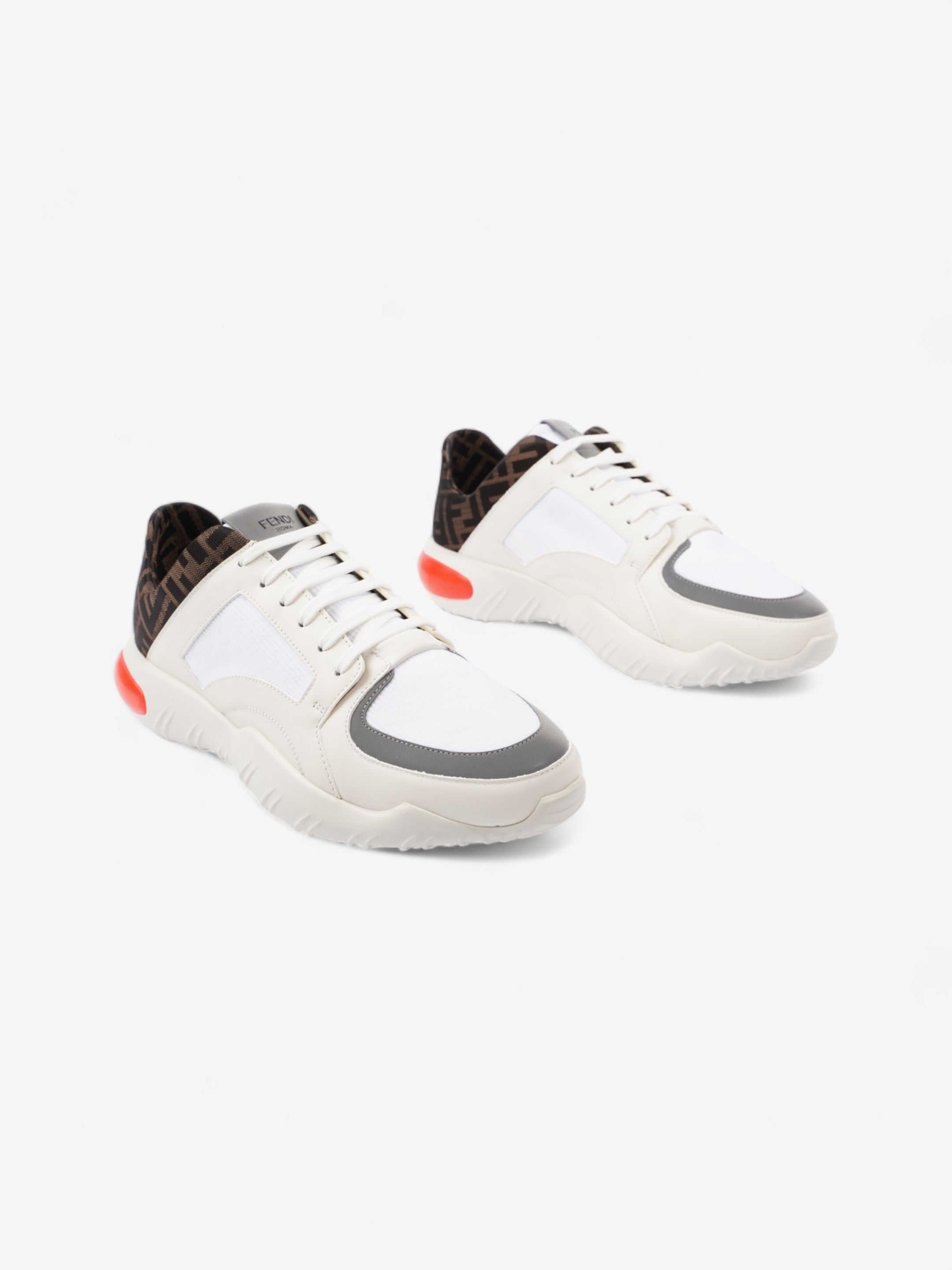 Fendi FF Logo Low Top Sneakers White / Brown / Red Canvas EU 42 UK 8