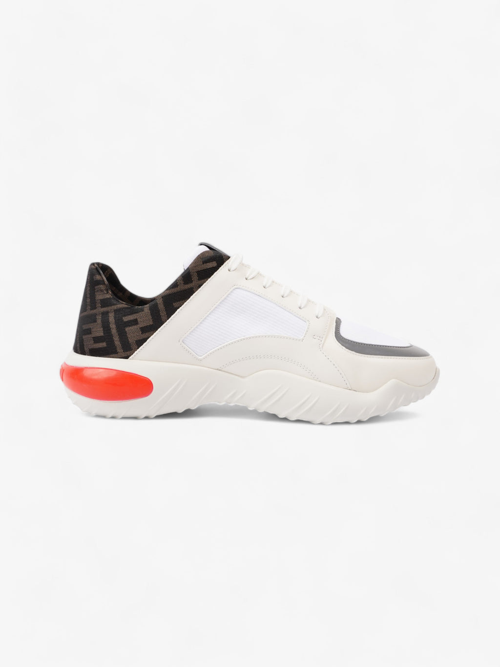 Fendi FF Logo Low Top Sneakers White / Brown / Red Canvas EU 42 UK 8