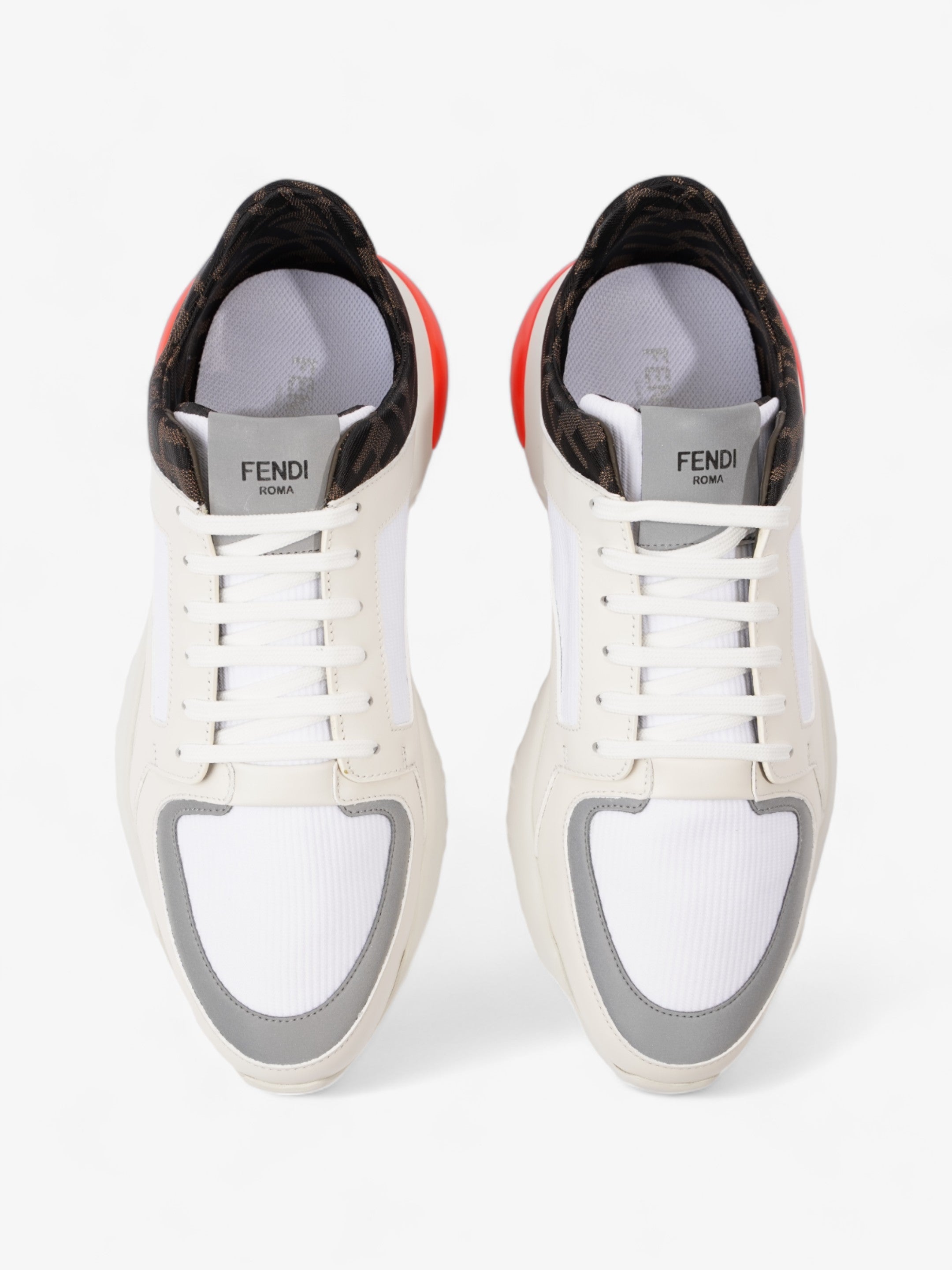 Fendi FF Logo Low Top Sneakers White / Brown / Red Canvas EU 42 UK 8