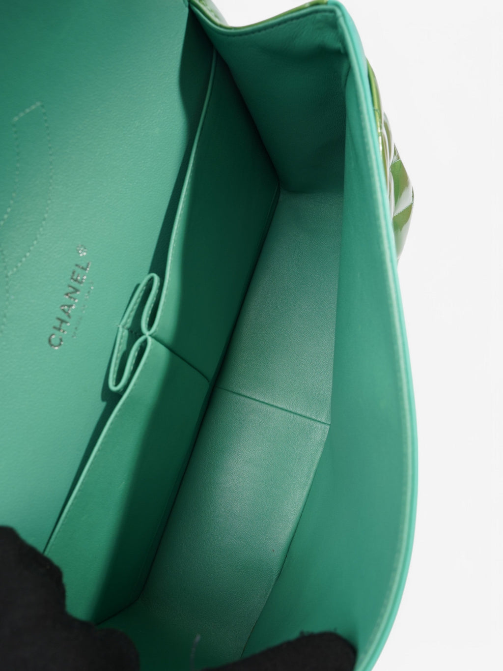 Chanel Classic Flap Green Patent Leather Jumbo