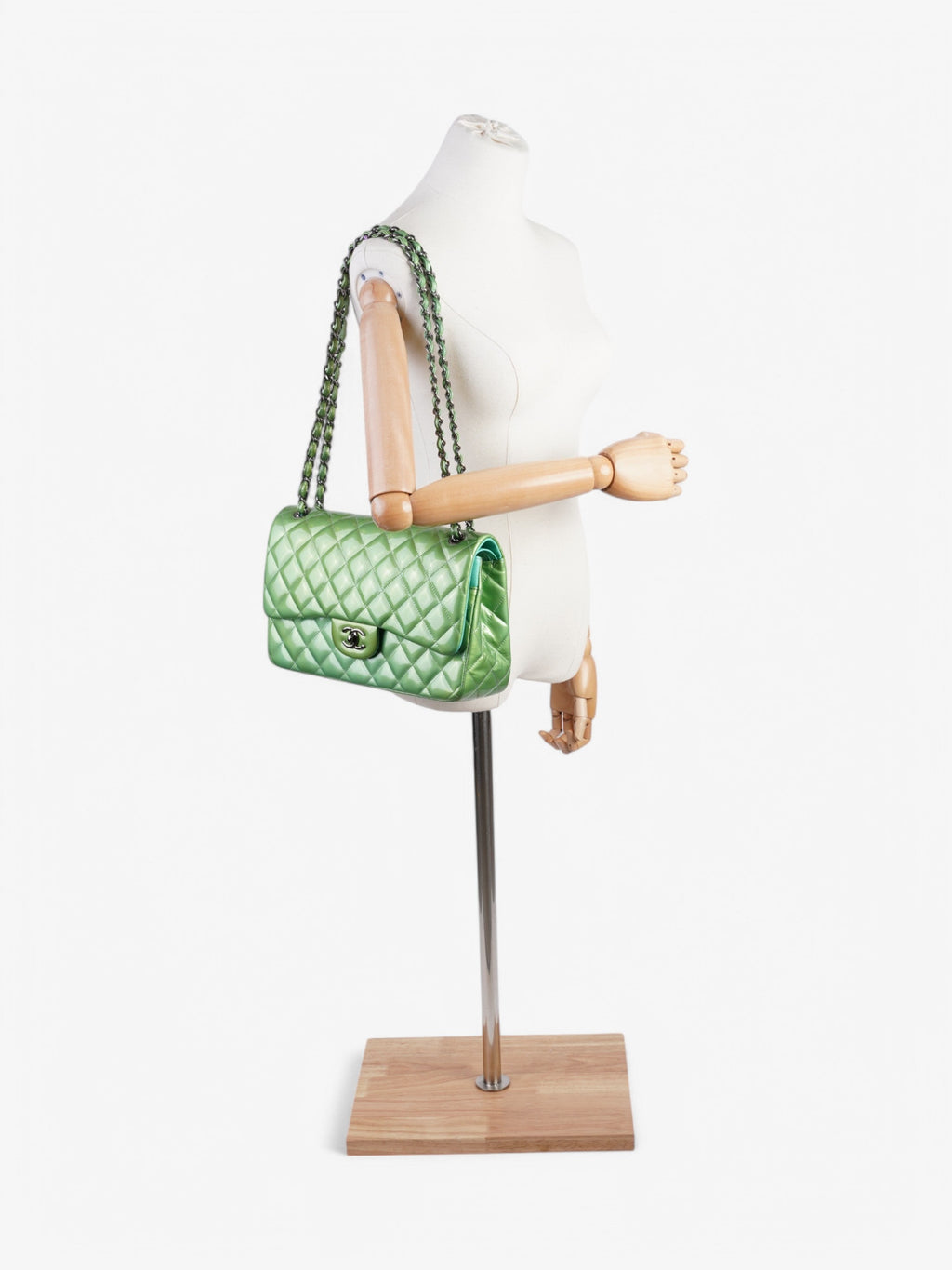 Chanel Classic Flap Green Patent Leather Jumbo
