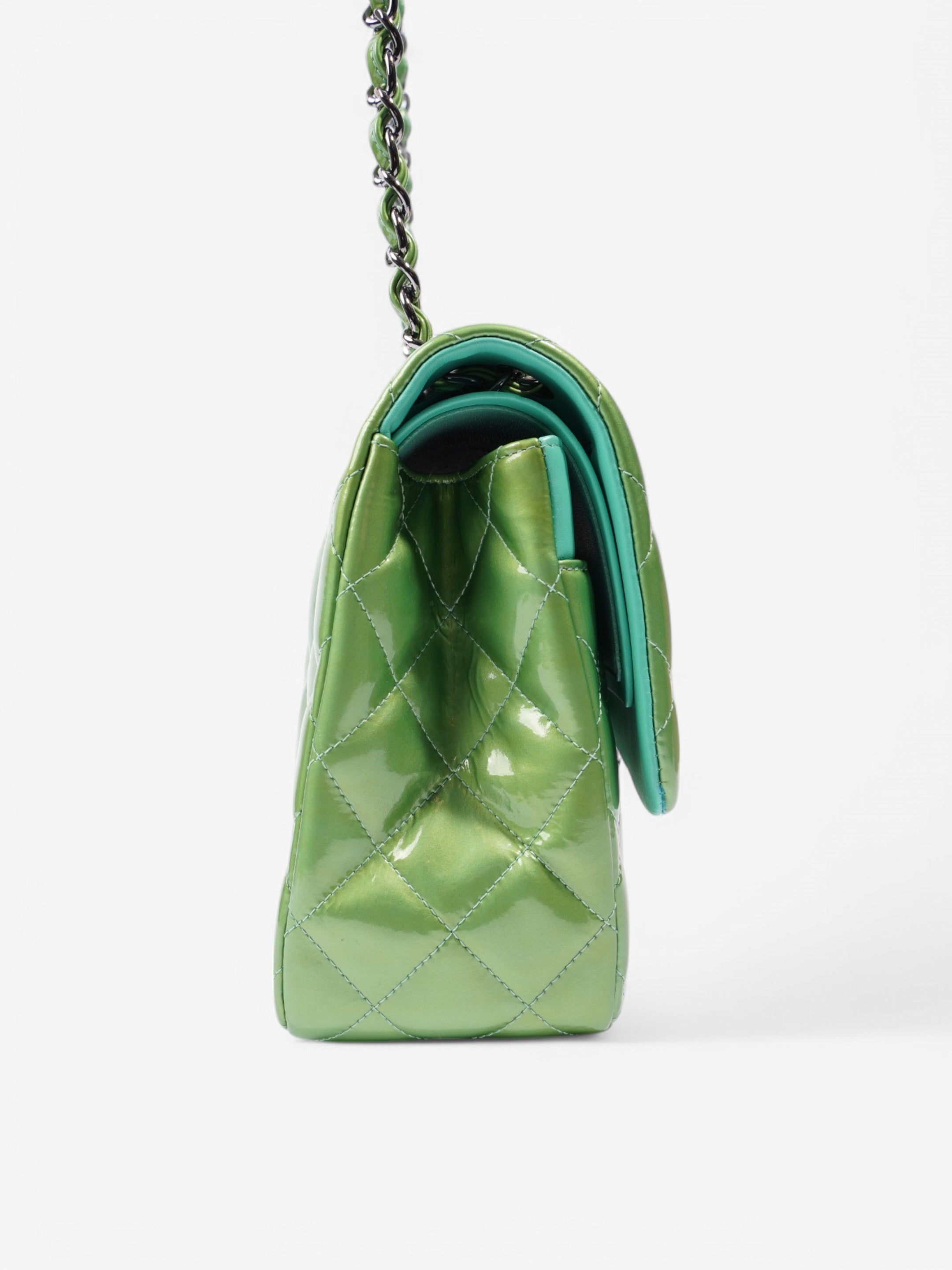 Chanel Classic Flap Green Patent Leather Jumbo