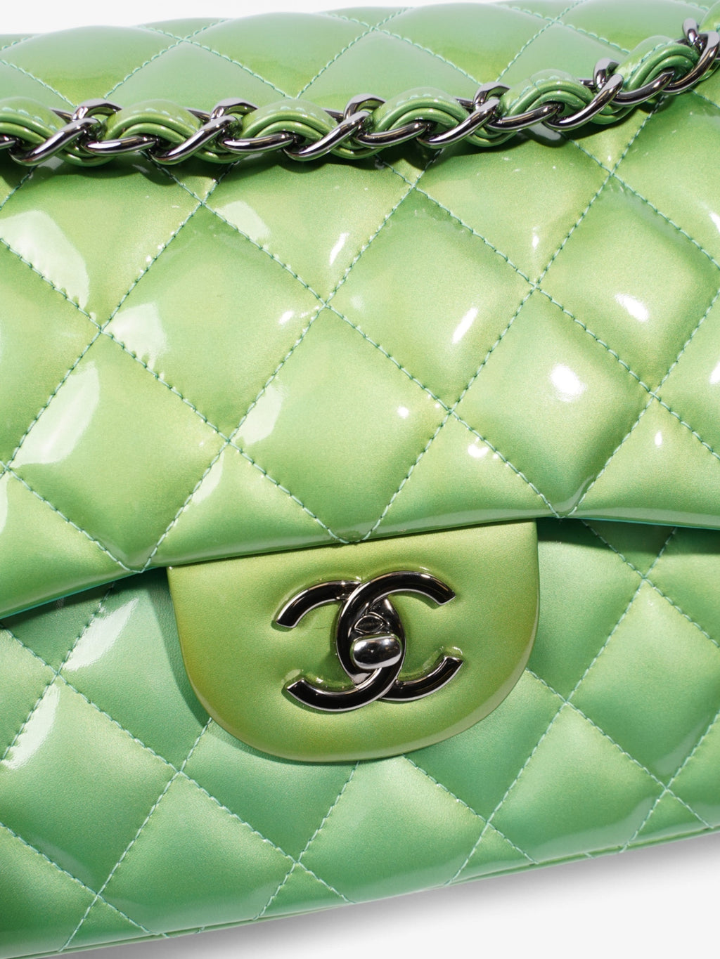 Chanel Classic Flap Green Patent Leather Jumbo