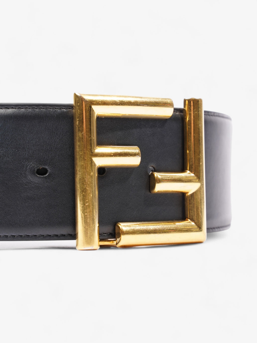 Fendi FF-Motif Wide Belt Black / Gold Leather 85cm / 34"