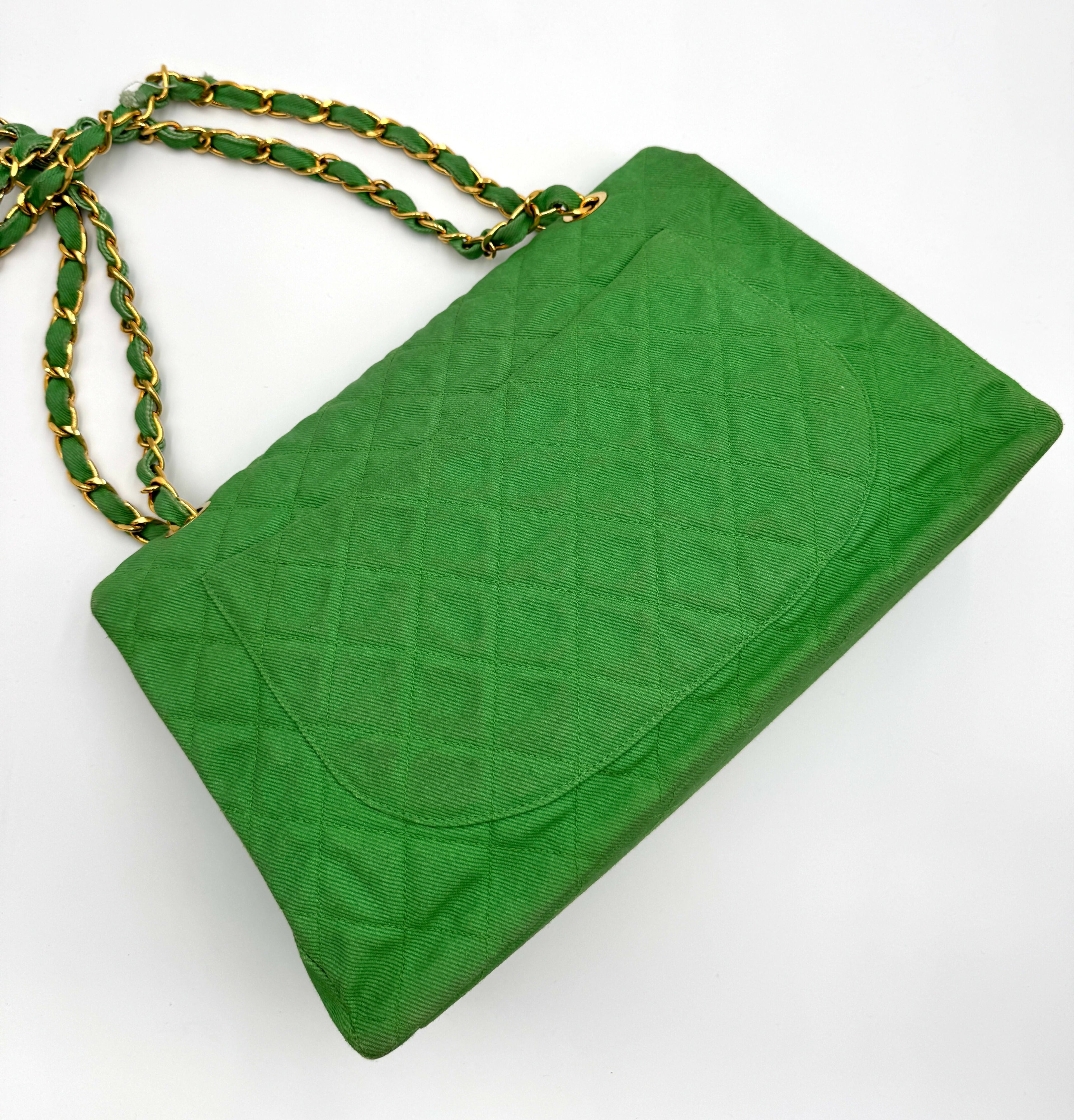 Chanel Vintage Green Denim Maxi Flap Bag