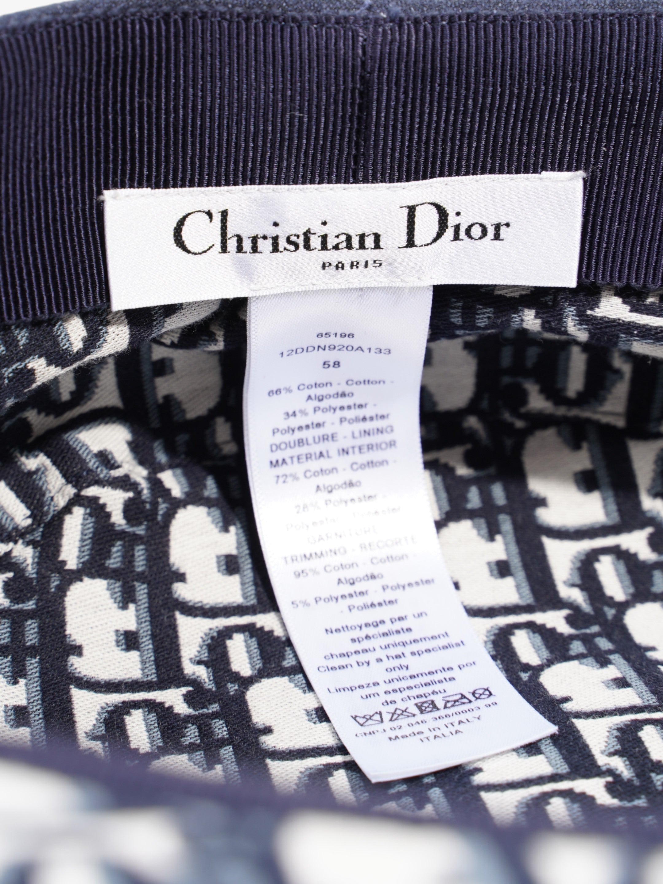 Christian Dior DiorTravel Cap  Navy Blue Cotton 58