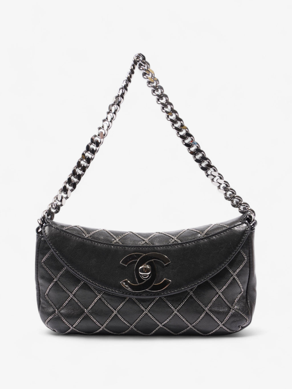Chanel Chain Stitch Flap Bag Black Lambskin Leather