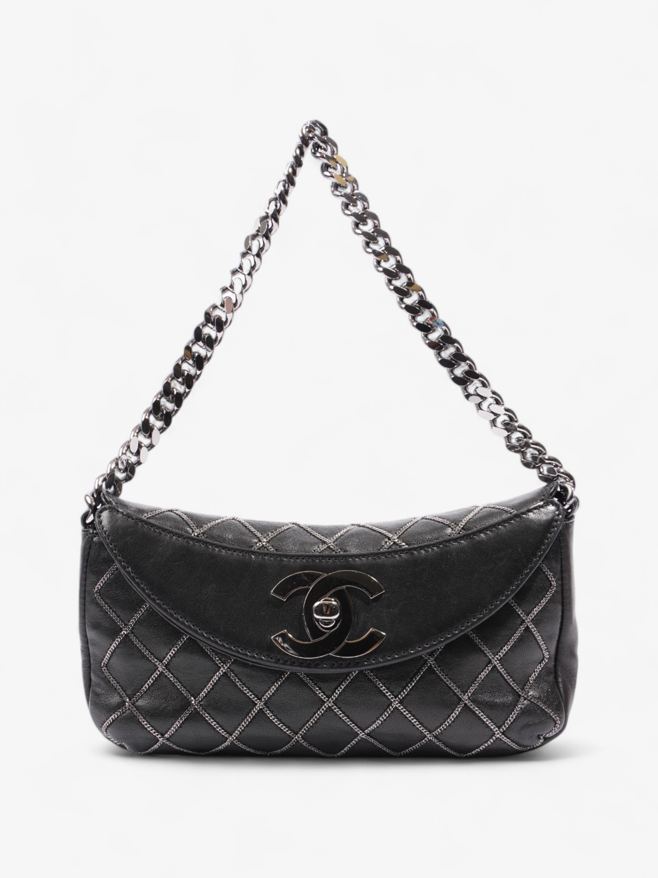 Chanel Chain Stitch Flap Bag Black Lambskin Leather