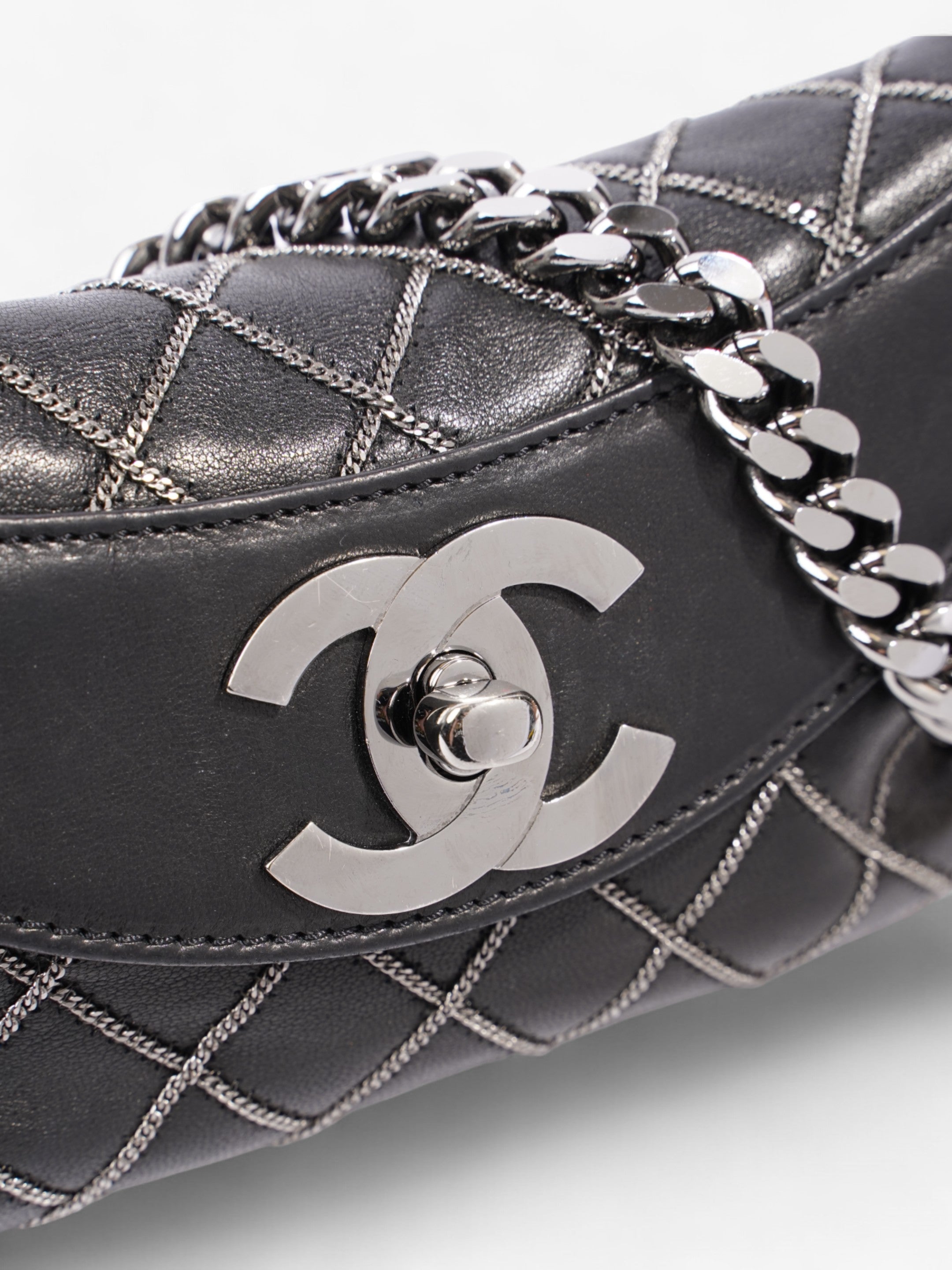 Chanel Chain Stitch Flap Bag Black Lambskin Leather