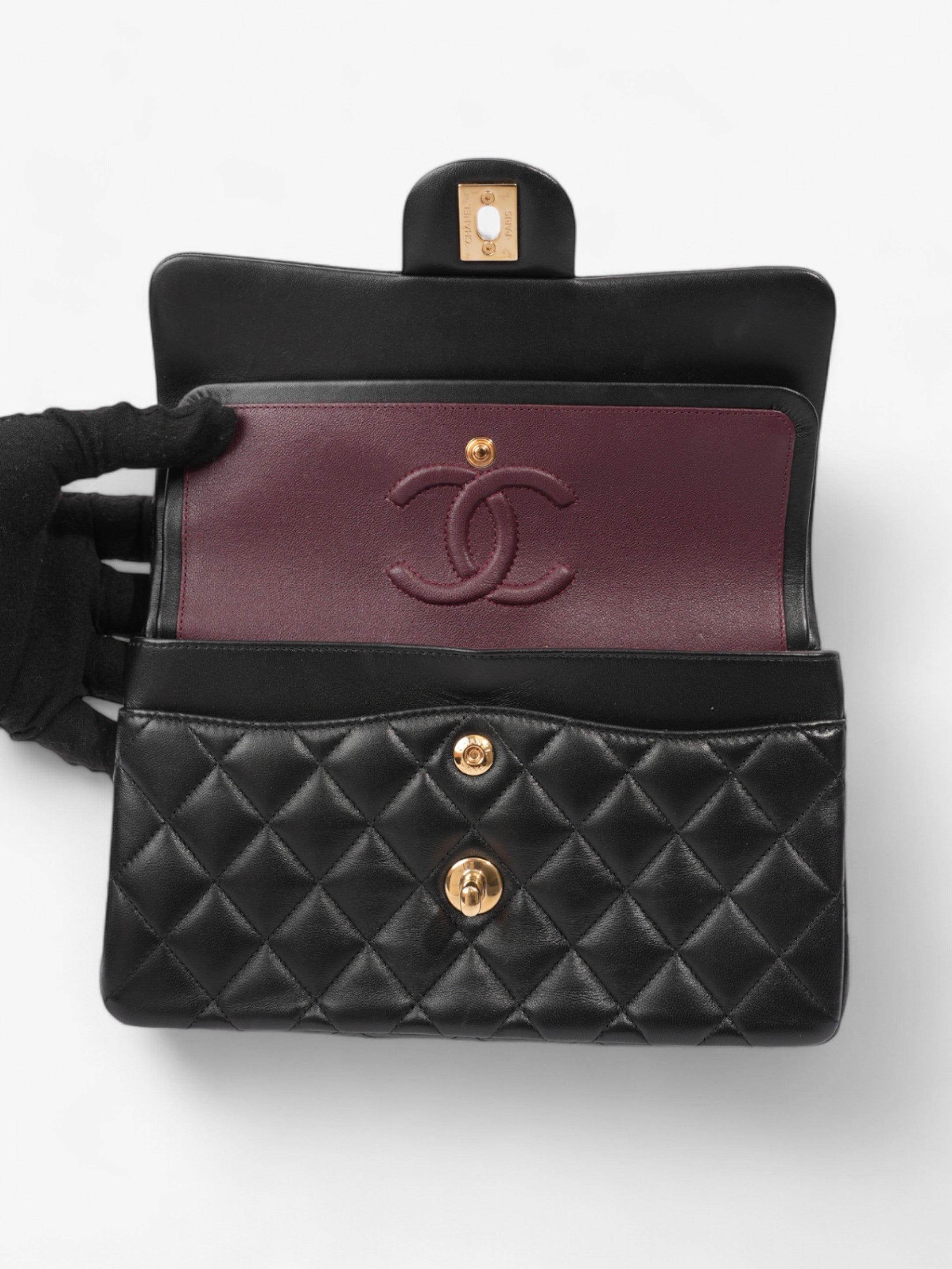 Chanel Classic Double Flap Black Lambskin Leather Small