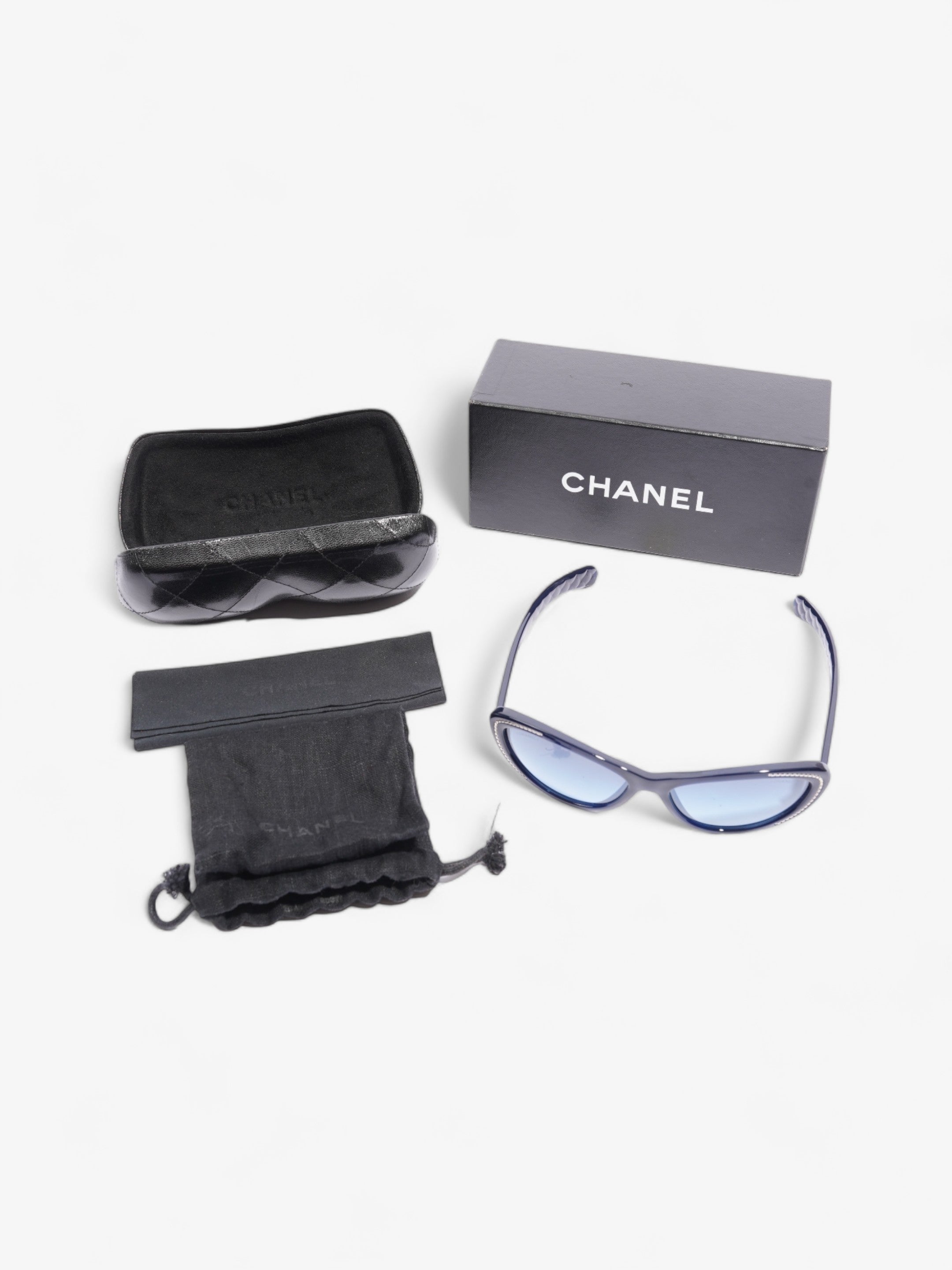 Chanel Chain Detail Cat Eye Sunglasses Navy Acetate 140mm