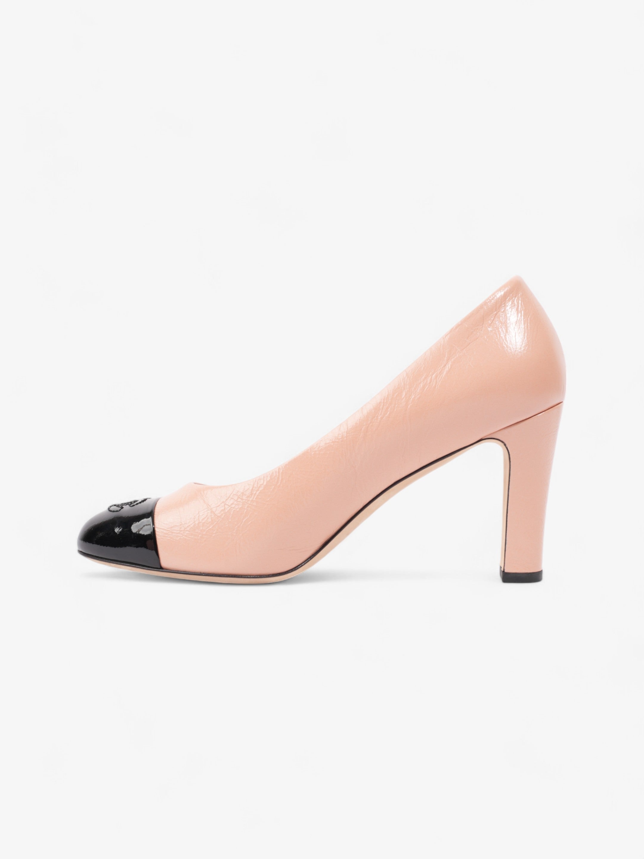 Chanel CC Two Tone Pumps 85mm Pink / Black Calfskin Leather EU 39 UK 6