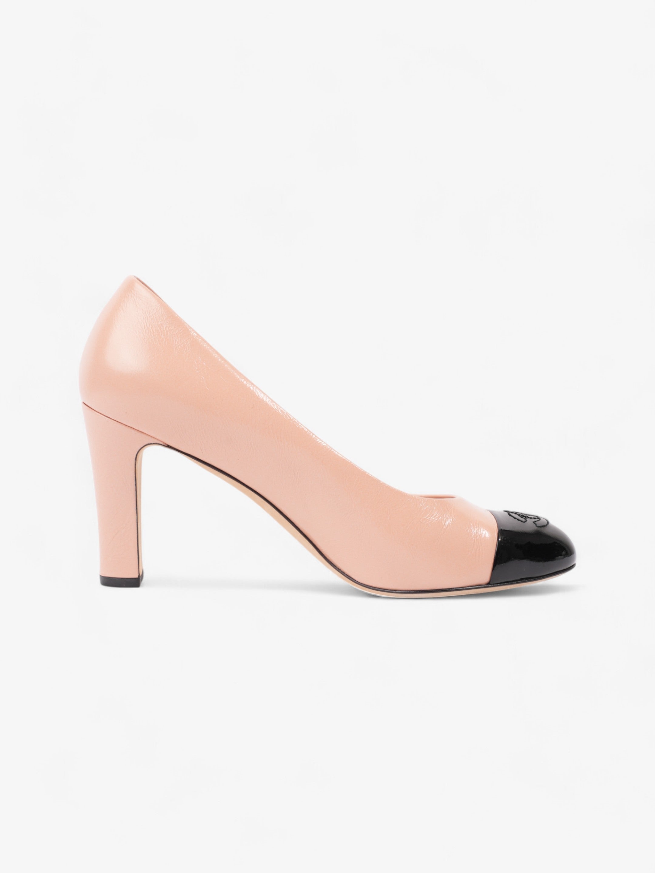 Chanel CC Two Tone Pumps 85mm Pink / Black Calfskin Leather EU 39 UK 6