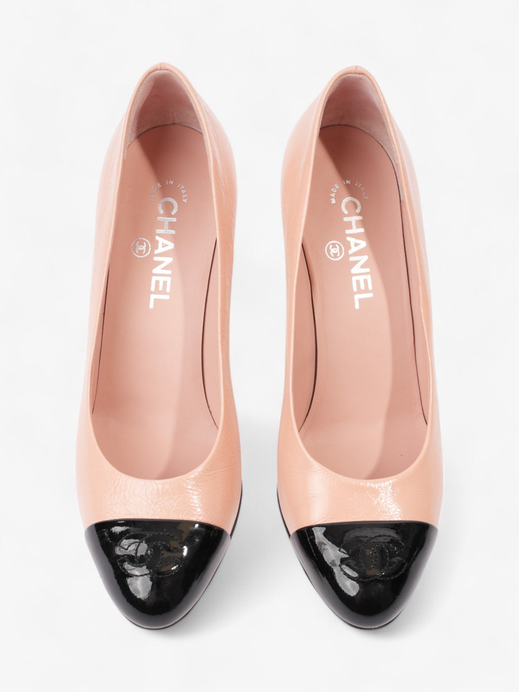 Chanel CC Two Tone Pumps 85mm Pink / Black Calfskin Leather EU 39 UK 6
