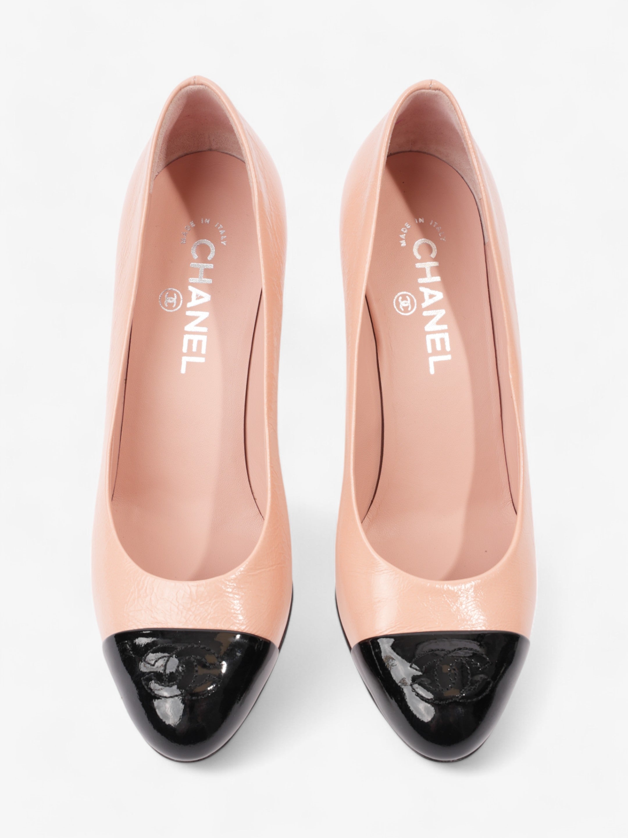 Chanel CC Two Tone Pumps 85mm Pink / Black Calfskin Leather EU 39 UK 6